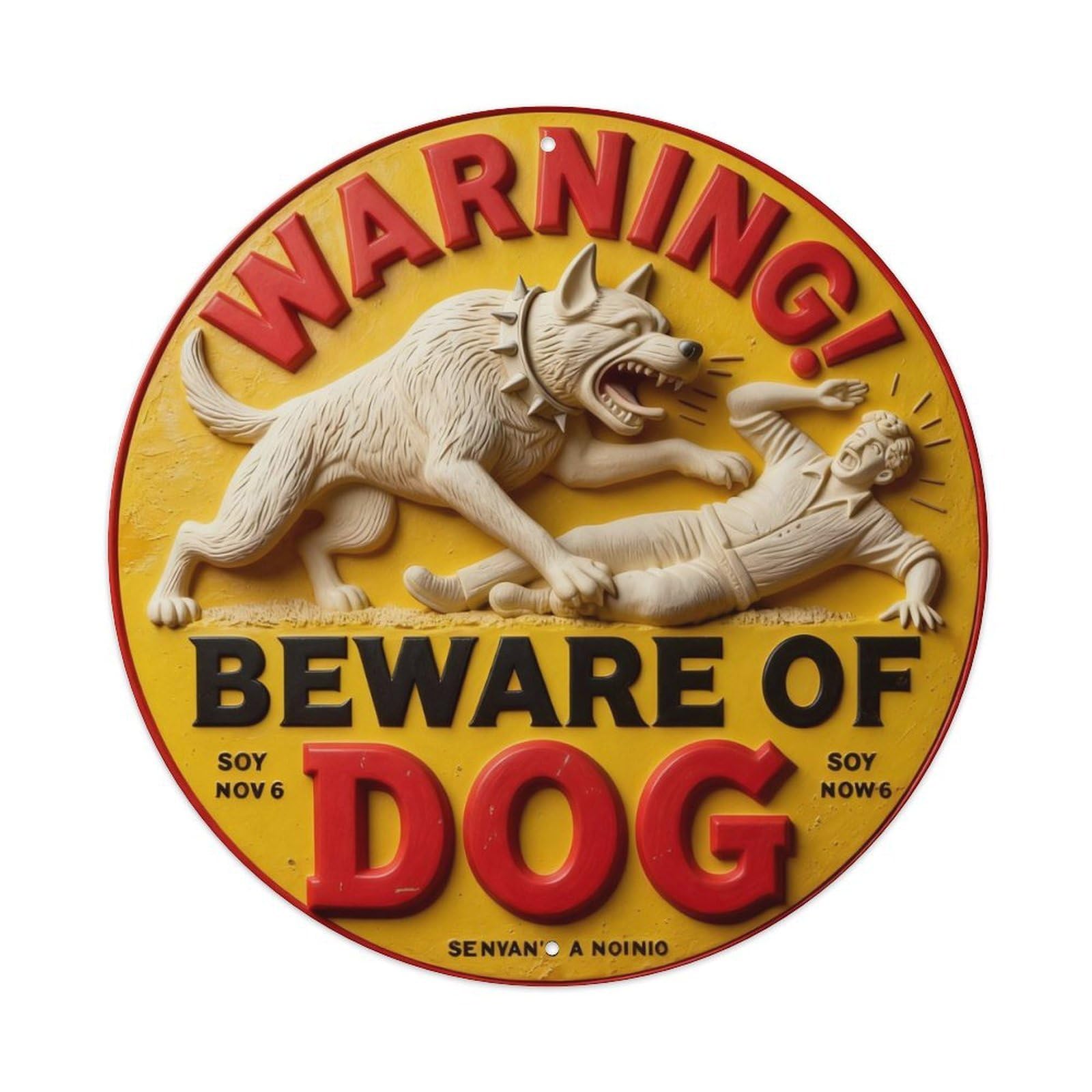 Zlatcbu Vintage Warning Beware Of Guard Dog Sign Metal Tin Sign Retro Wall Art Poster, Decor For Home Living Room Bar Cafe Garage, 8X8 Inch