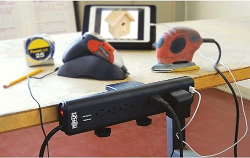 Miniatura 3 de Ladrón de 4 enchufes Negro con abrazadera de escritorio y USB NA Negro