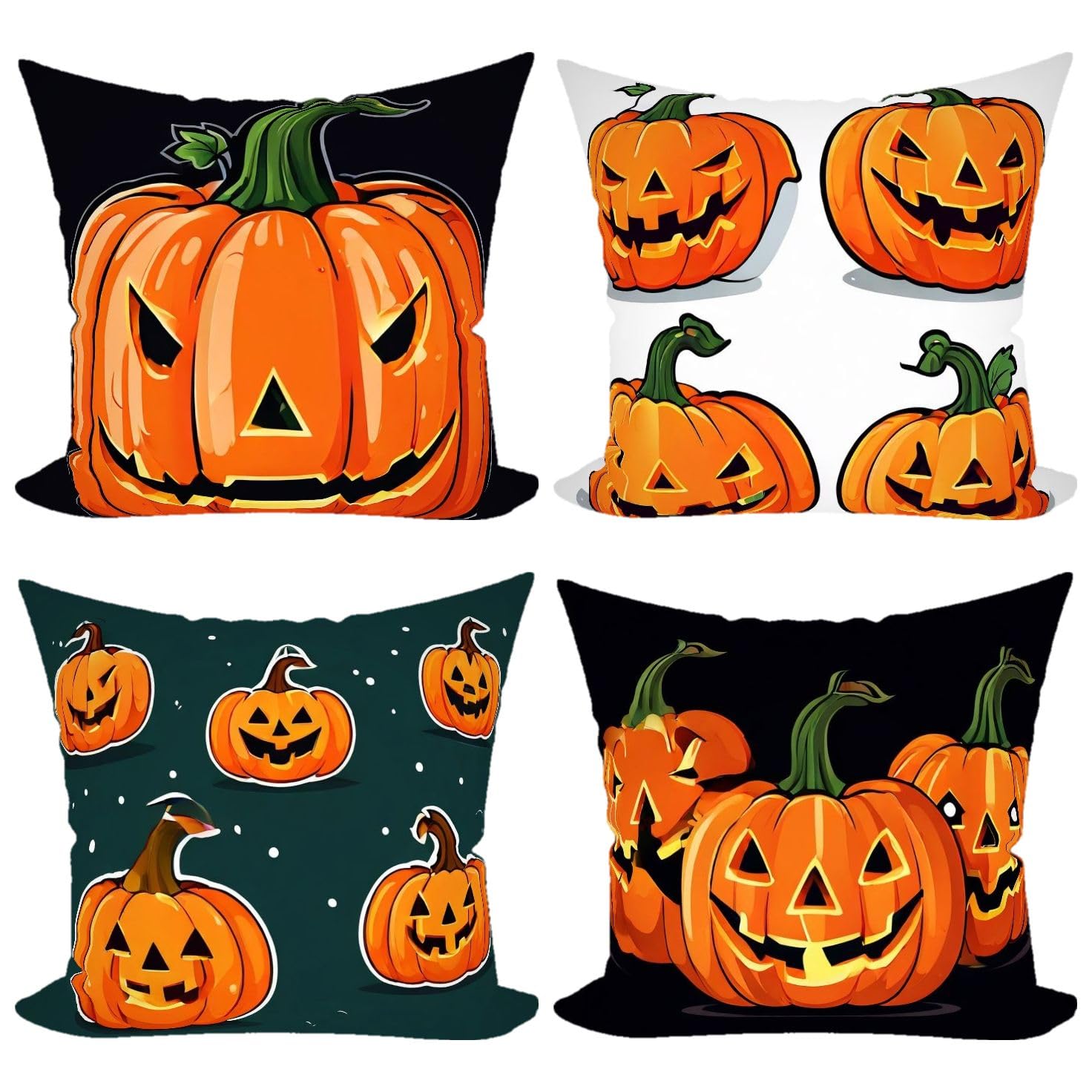Fall Durable Pillowcases Vector Graphic Pumpkin Cartoon Style Versatile Decorations Art Logo Cute Decoration for Cushion Window Bay Decoration (Square 18x18 Inch 4pcs/Pack)