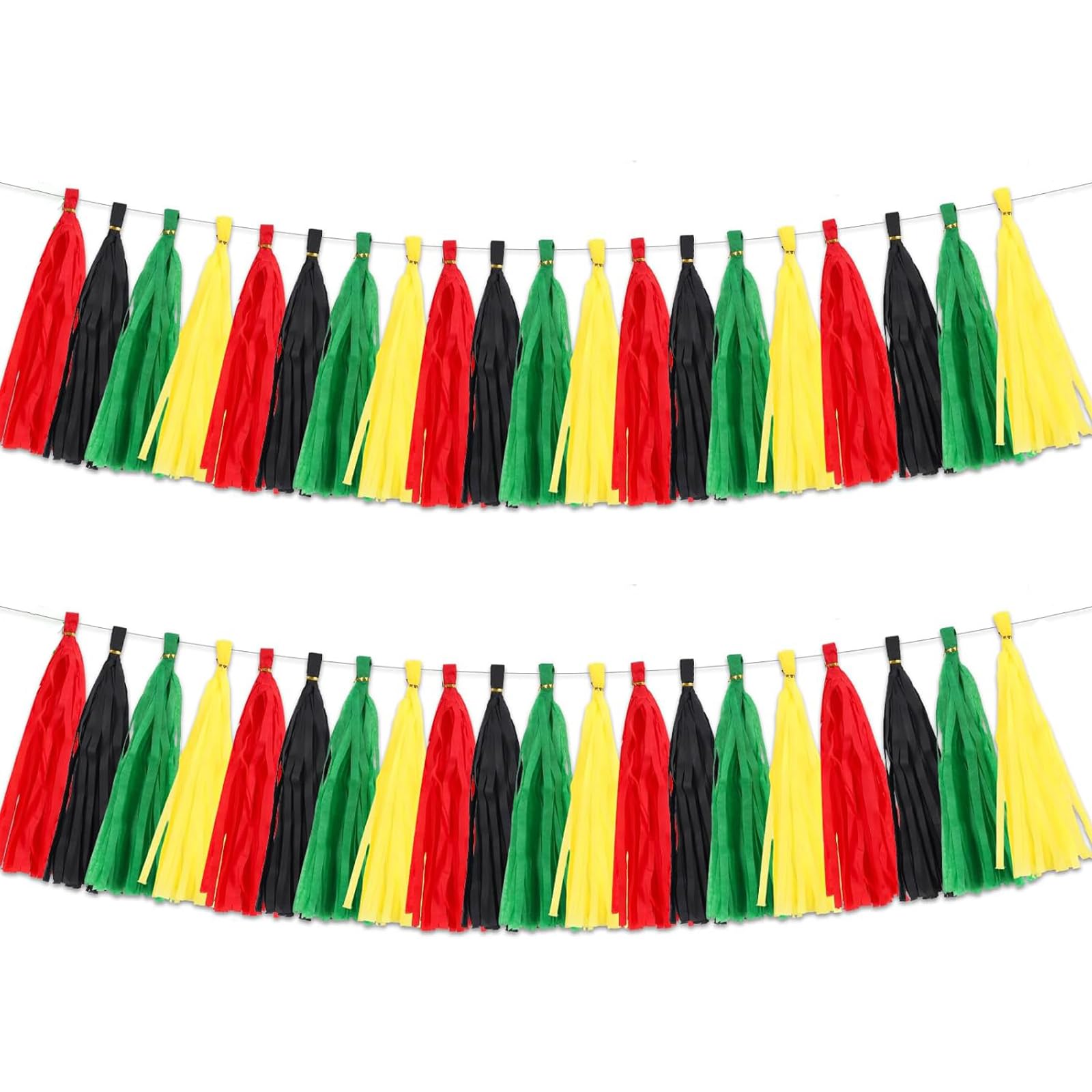 Black Red Green and Yellow Tassel Garland Banner Paper Tassels for Black History Party Decoration,Pack of 20