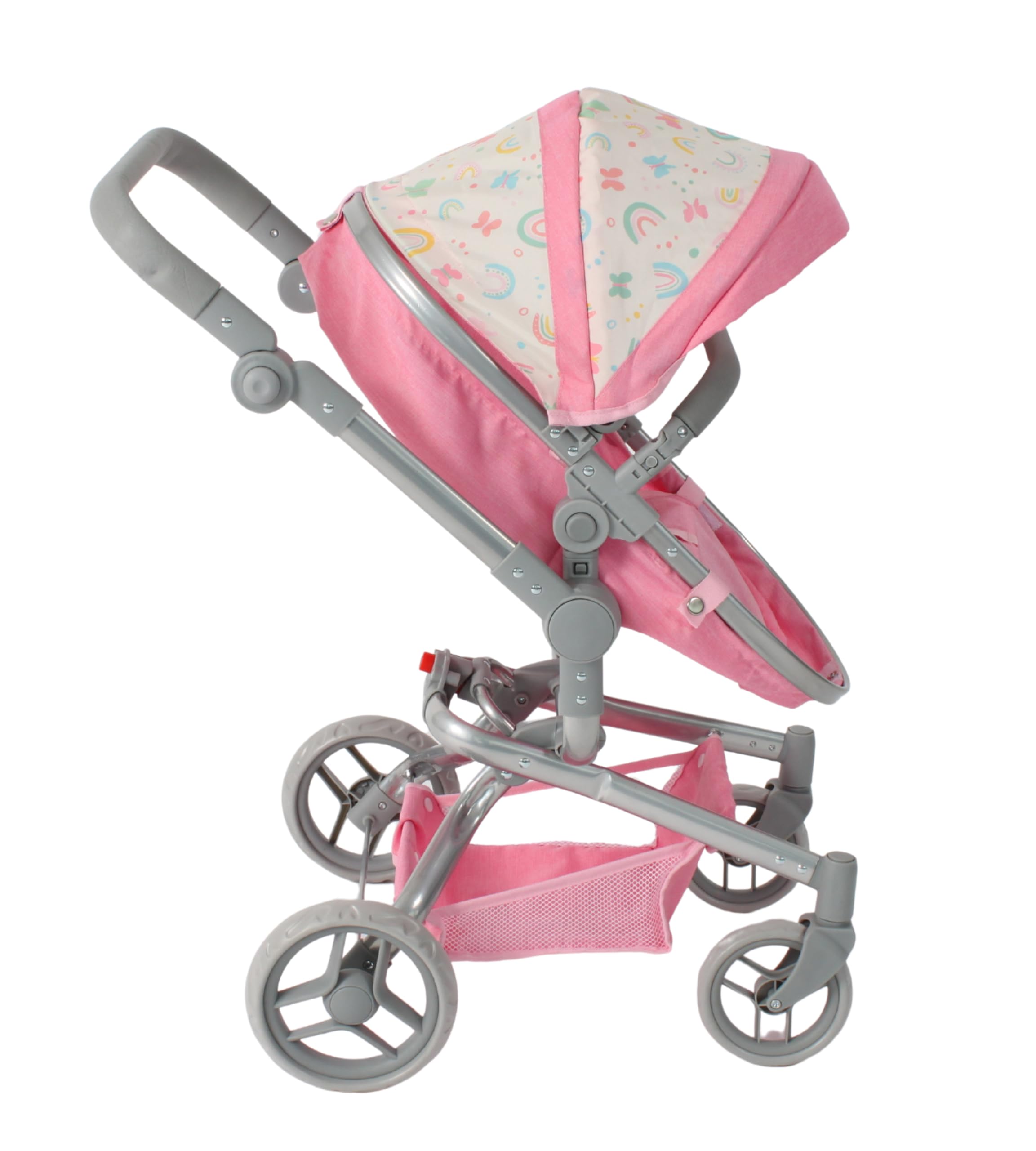 Bayer Chic 2000 Puppenwagen Yolo | 2in1 Schwenkschieber Kombi Regenbogen | Großer 2in1 Kombi-Puppenwagen mit Schwenkschieber & wendbarem Sitz. Regenbogen Rosa, flexibler Griff 46-82 cm.