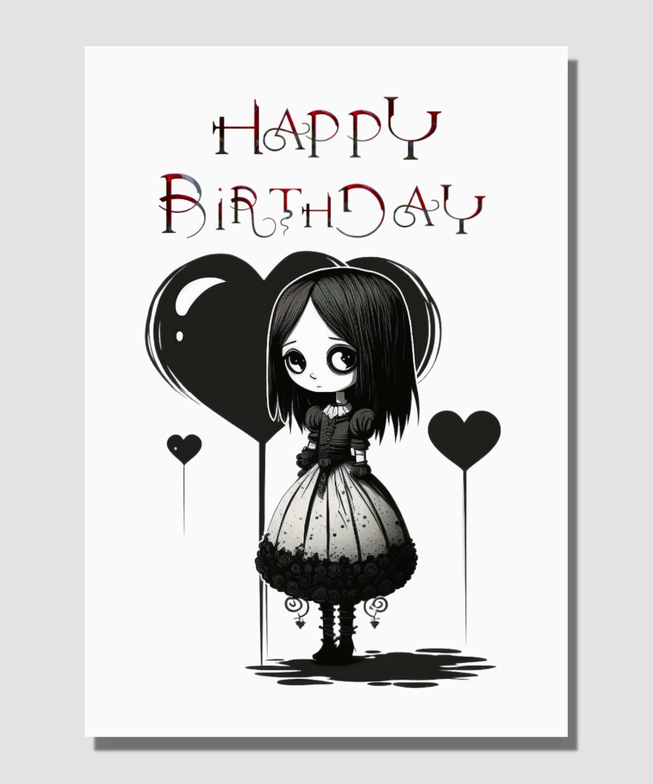 Cute Gothic Girl Birthday Card, Alternative Card For Him Her Teens Girls