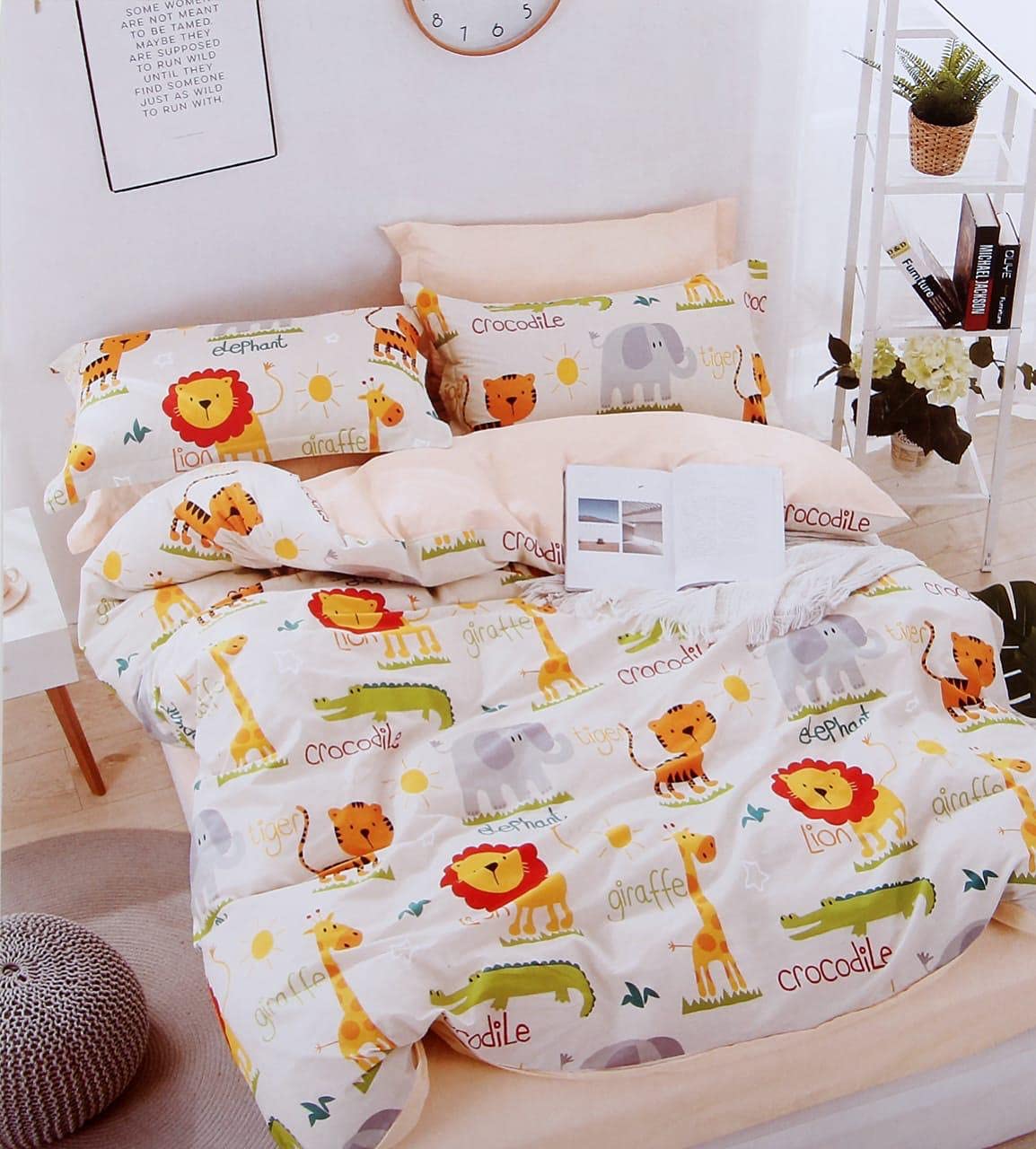 MORADO Premium Glace Cotton Cartoon Design Duvet Cover - Single, Off White with Zipper