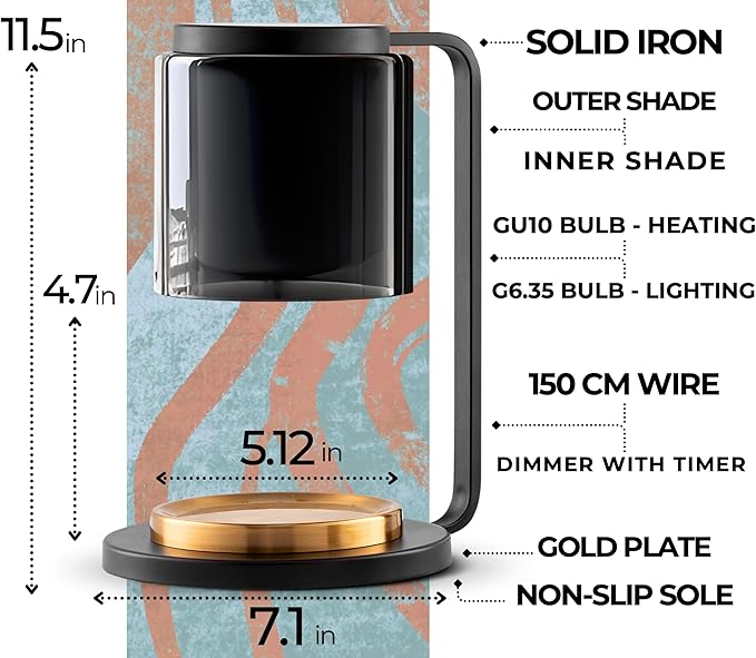 BABLO Candle Warmer Lamp with Timer and Dimmer–Includes Free Lavender Jar–Black & Gold Premium Wax Warmer for Home & Office Decor, Fall Decor, Cozy Bedroom–Luxury Gifts for Women, Mom Birthday, Housewarming photo 2