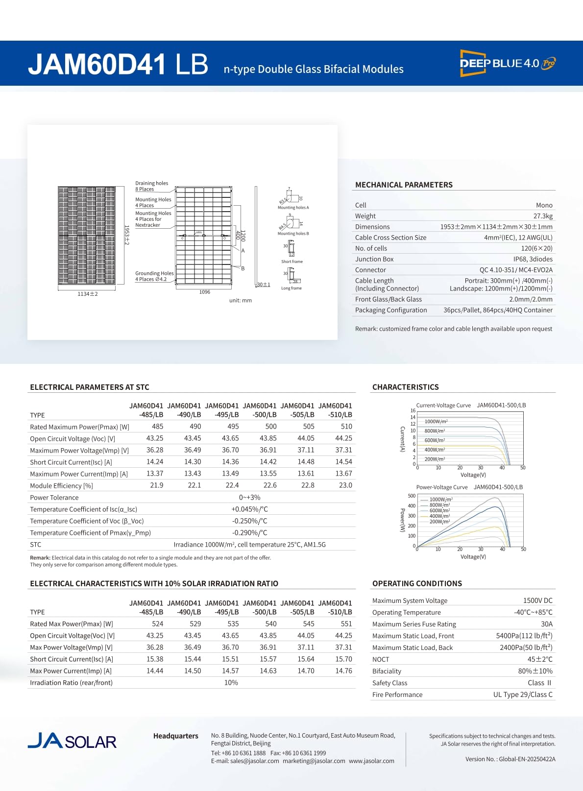 Solarmodul 500 W FULL BLACK Bifazial Glas/Glas PV Modul Solarpanel - PMax 500W Bifacial N-Type, für Balkonkraftwerk oder PV Solar Anlage