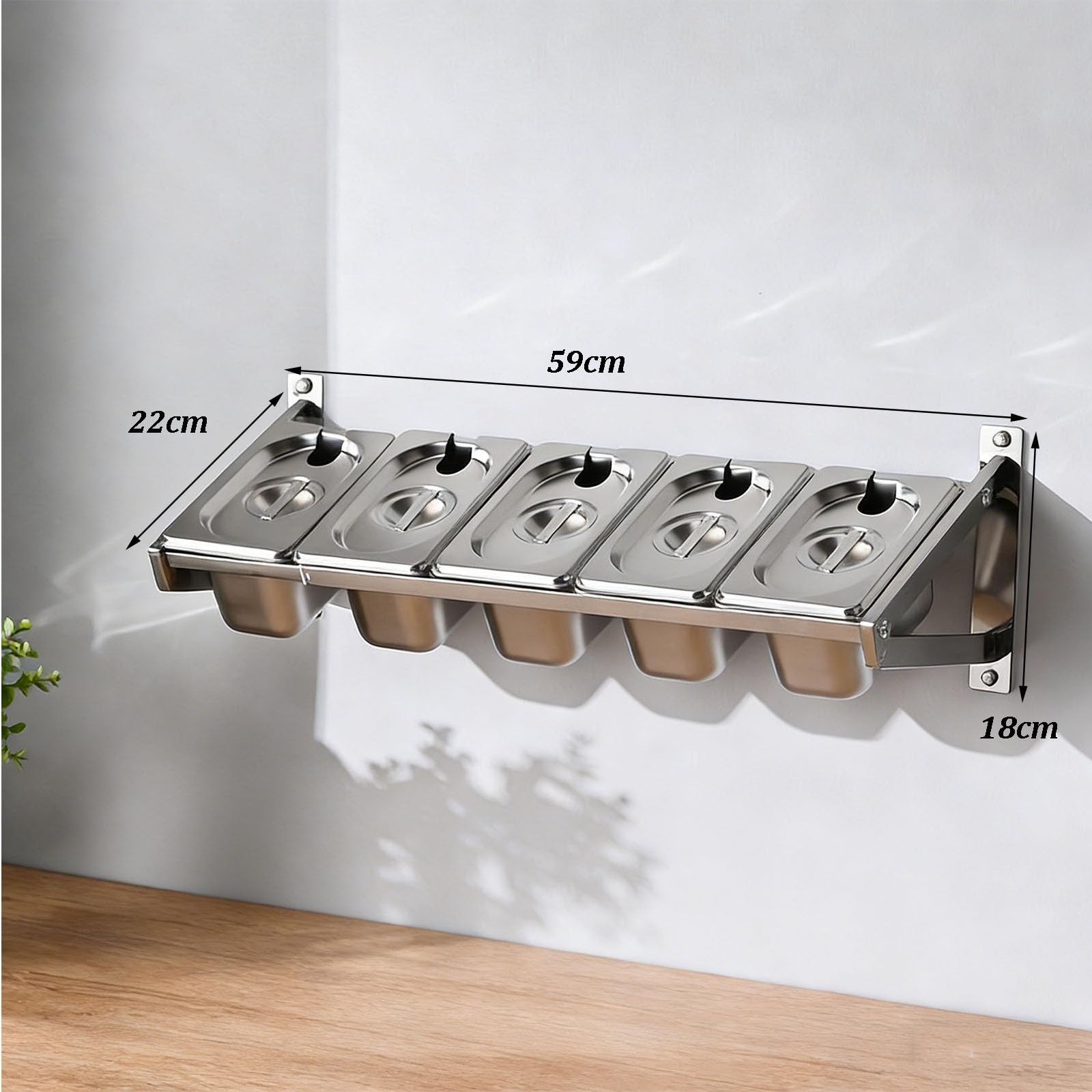 Estación de pizza con tapas, estante de especias extensible montado en la pared, organizador de condimentos de acero inoxidable para cocina, restaurante, bufé, tienda de té con leche