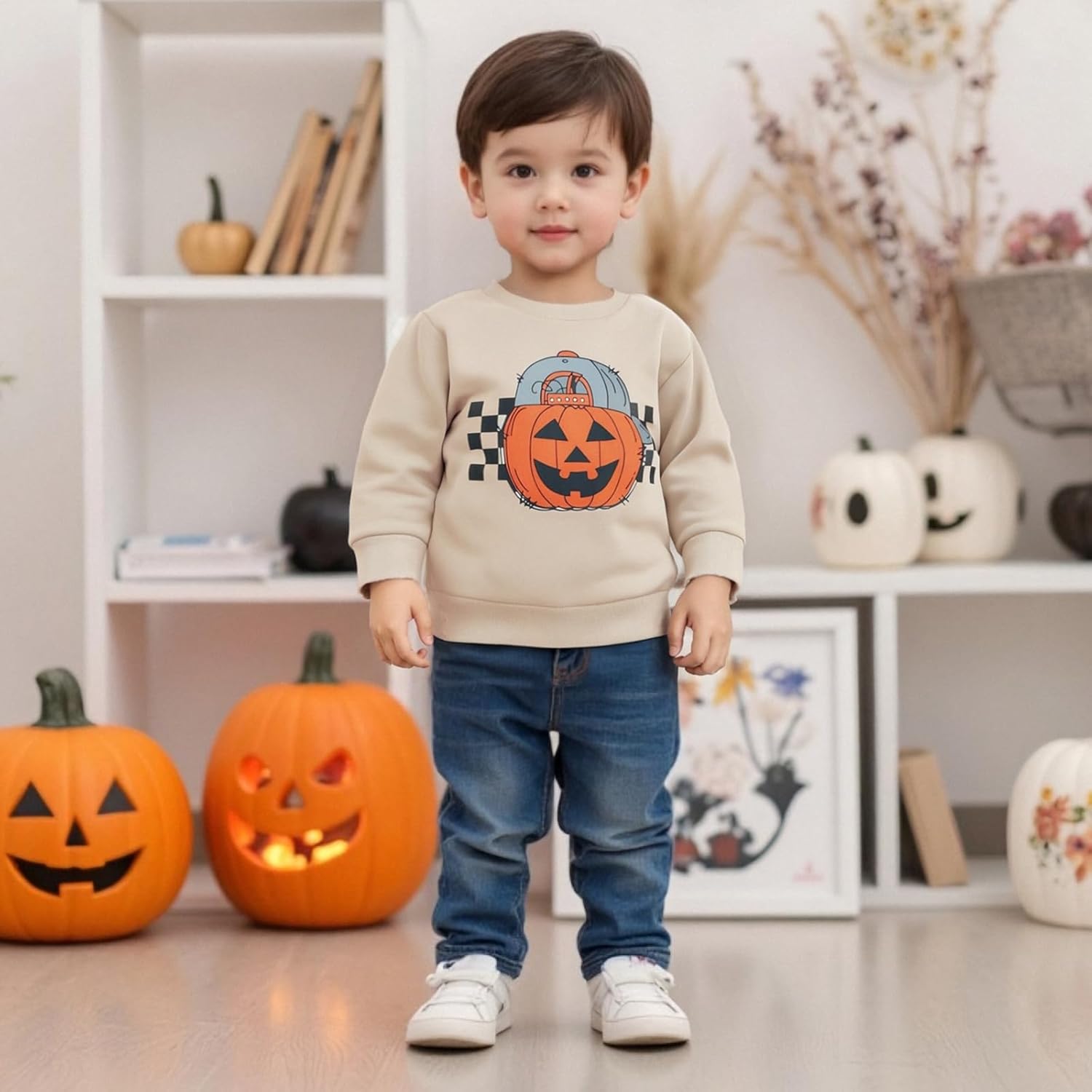 Toddler Boy Girl Halloween Thanksgiving Outfit Pumpkin Ghost Turkey Sweatshirt Little Kids Toddler Fall Clothes - Image 4