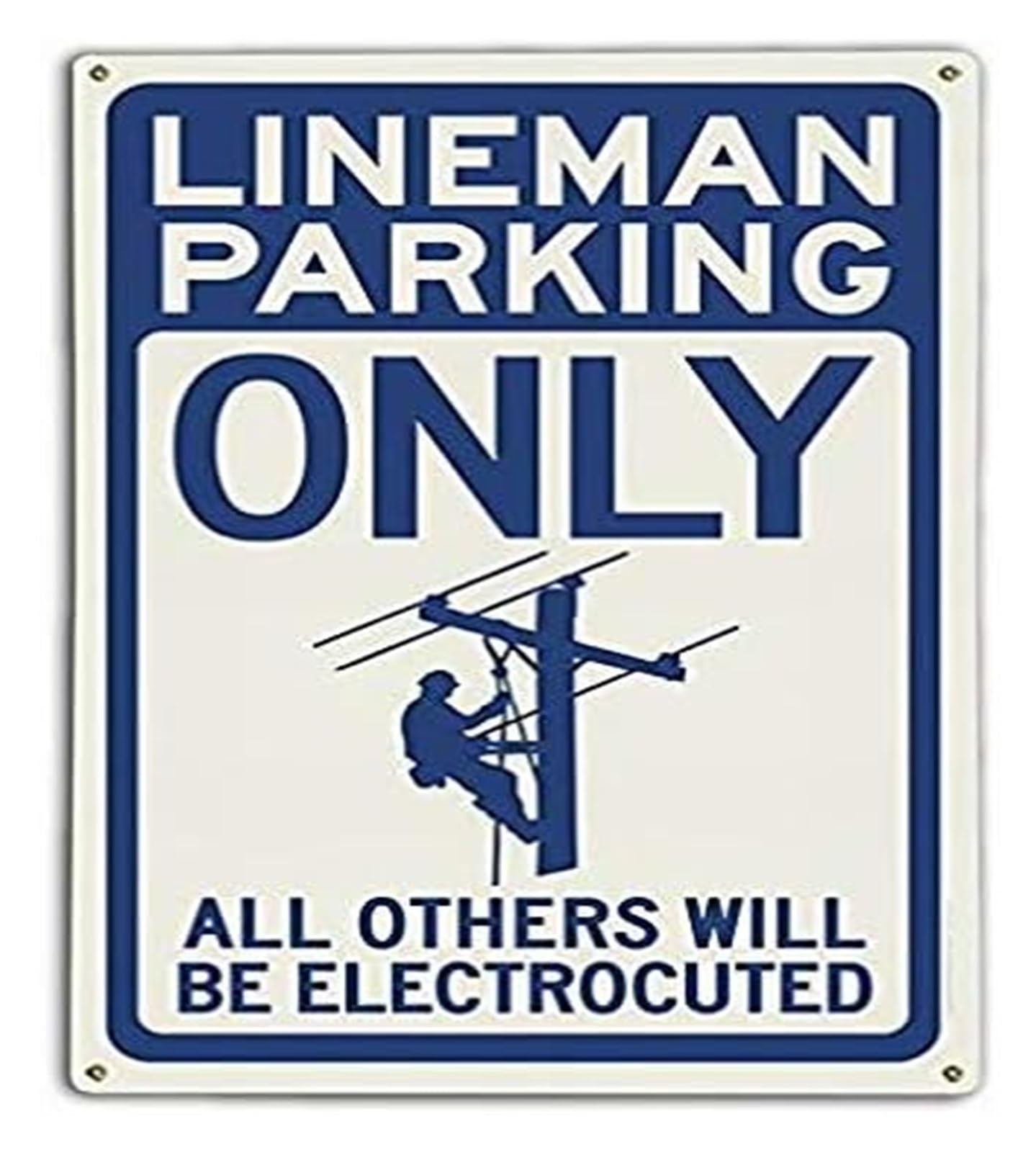 MQXFCZUX Vintage Tin Metal Sign Lineman Parking Only Blue Caution Novelty Decor for Garage Wall (8 X 12 in)