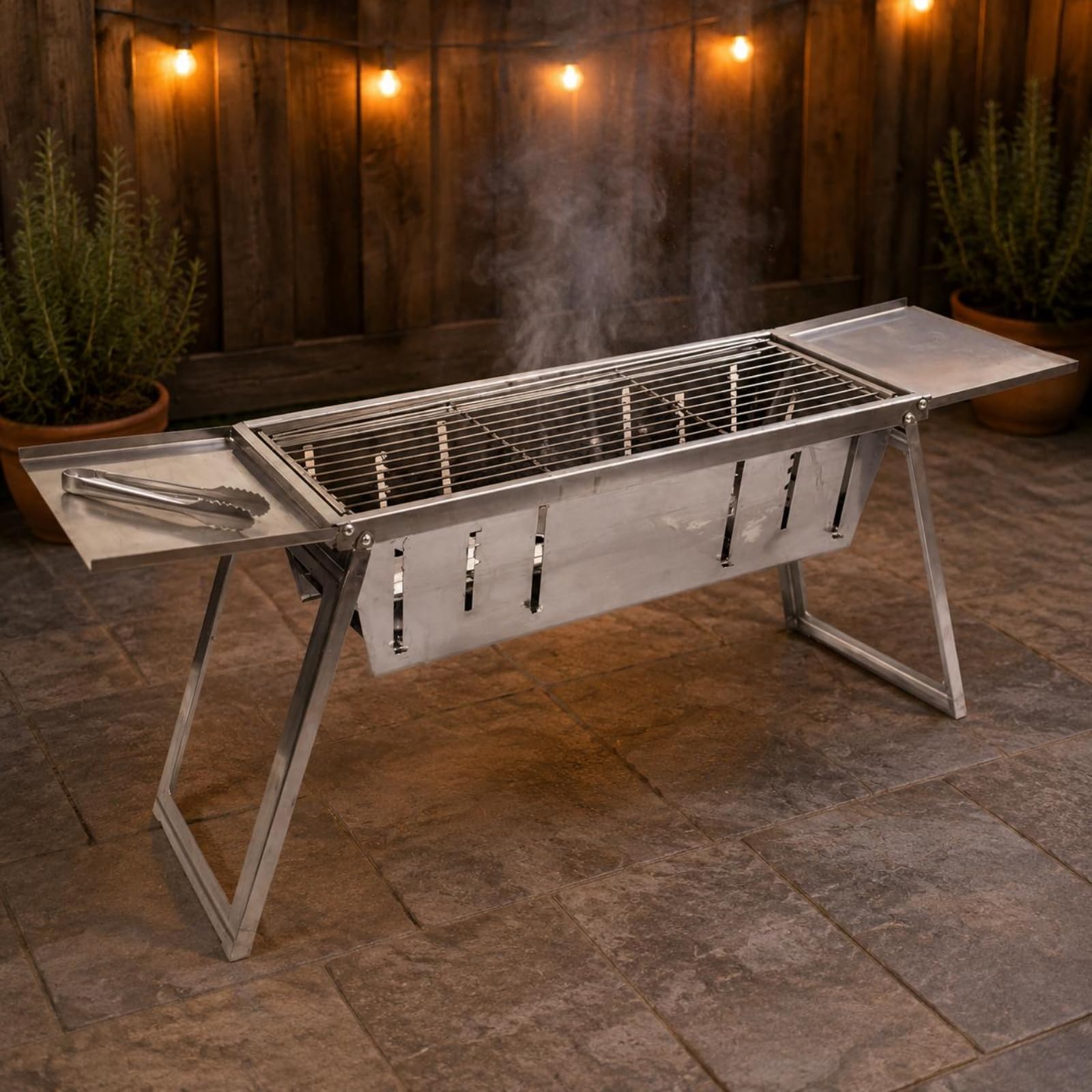 Griglia da Barbecue con Gambe Angolate E Piano Cottura Estensibile da 50 Cm per Uso Portatile in Terrazza Giardino Campeggio Pranzo Allaperto
