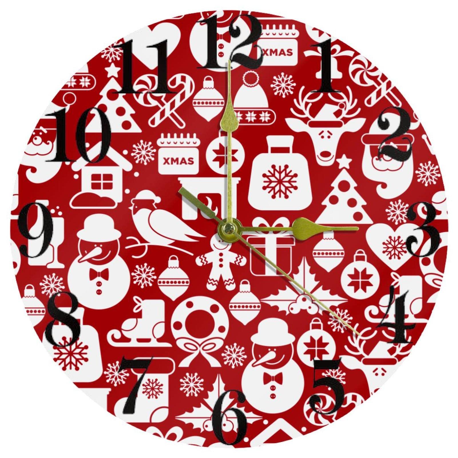 Horloge murale ronde de Noël sans tic-tac 25,4 cm pour école et maison