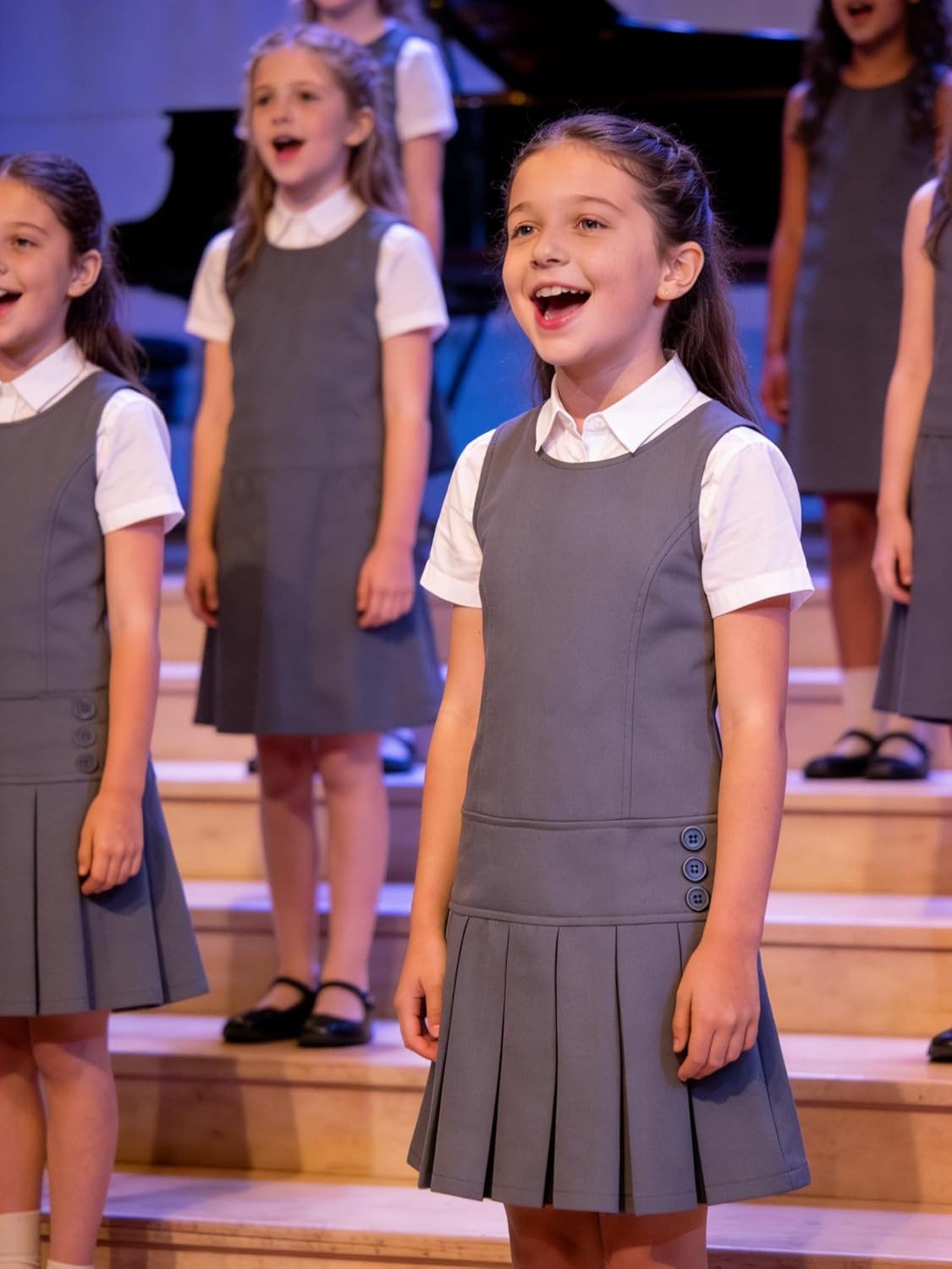 Bienzoe Girls School Uniform Jumper: Stretch Fit Pleated Hem Kids Sleeveless Dress - Image 3