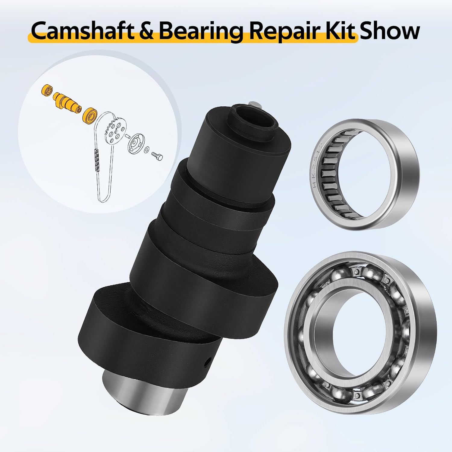 M MATI Camshaft & Bearing Repair Kit for Yamaha Warrior 350 Wolverine 350 Big Bear 350 400 Moto-4 350 Kodiak 400 Big Wheel BW350 YFM350 YFM400 5UH-12170-00-00
