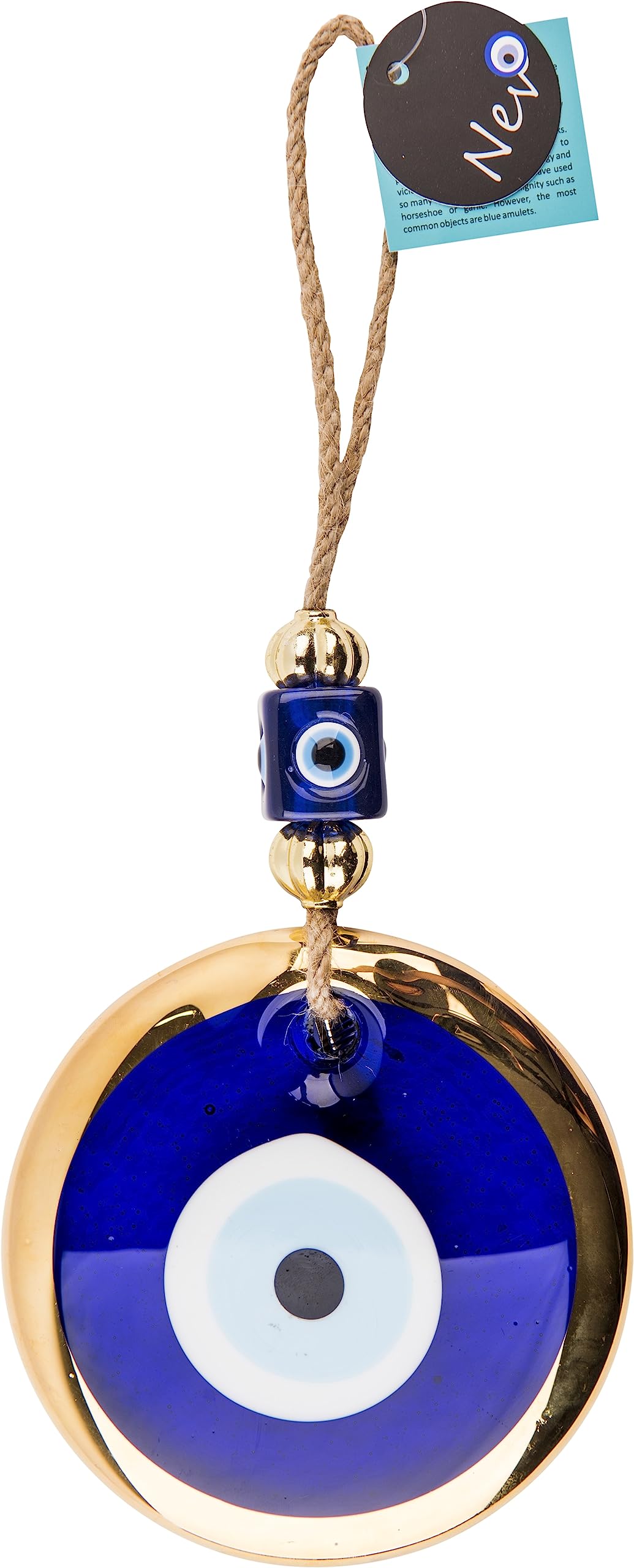 Nevfactory Blue Evil Eye Wall Decoration with Golden Frame, L31xW13xH1 cm, Glass Turkish Eye Lucky Charm, Versatile Hanging Ornament for Home, Car & Gifts, Protective Amulet with Unique Design