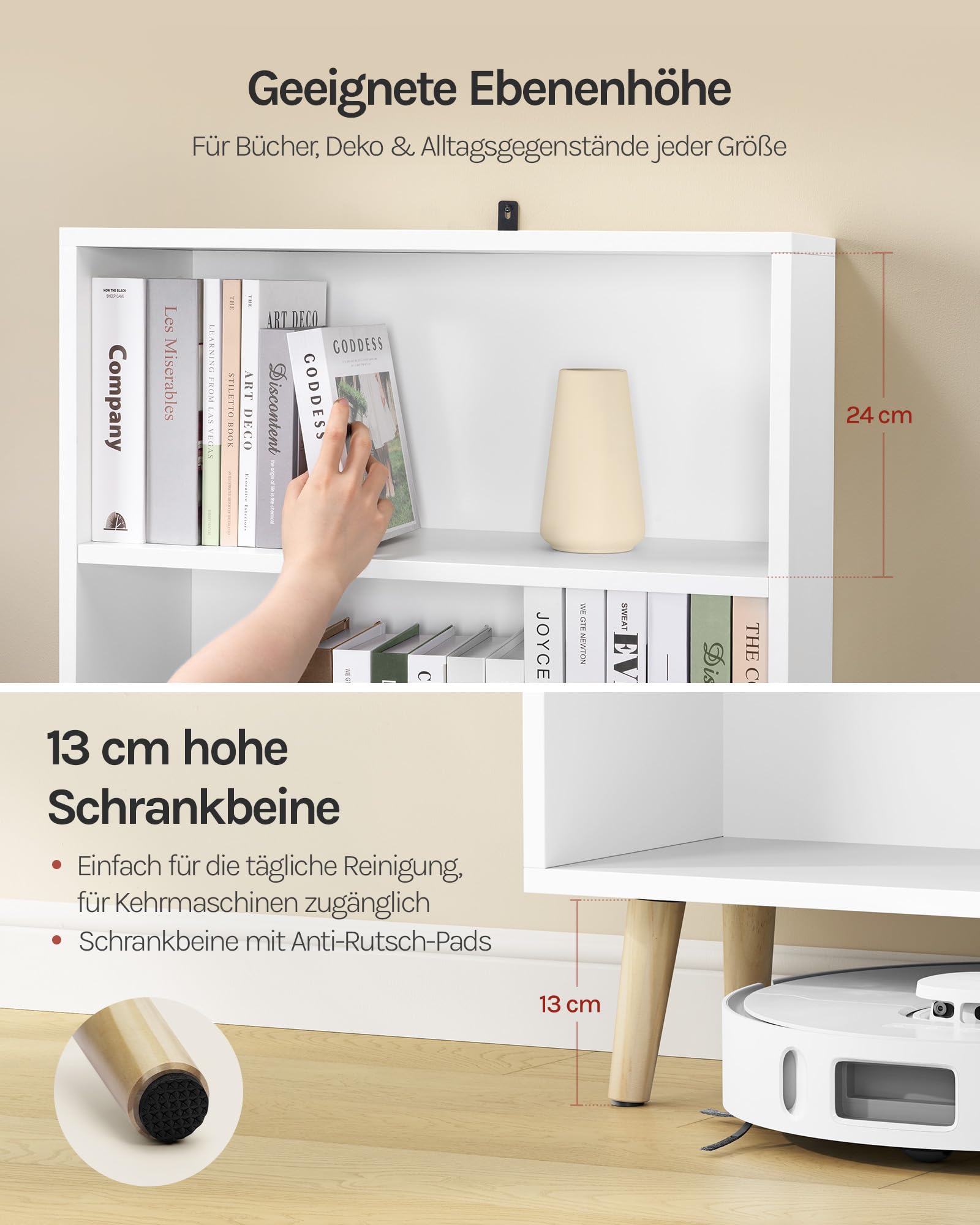 WOLTU Libreria Estanteria para Libros de Almacenaje | con 5 Estantes, para Salón, Dormitorio y Cocina, 60x24x144 cm, Blanca
