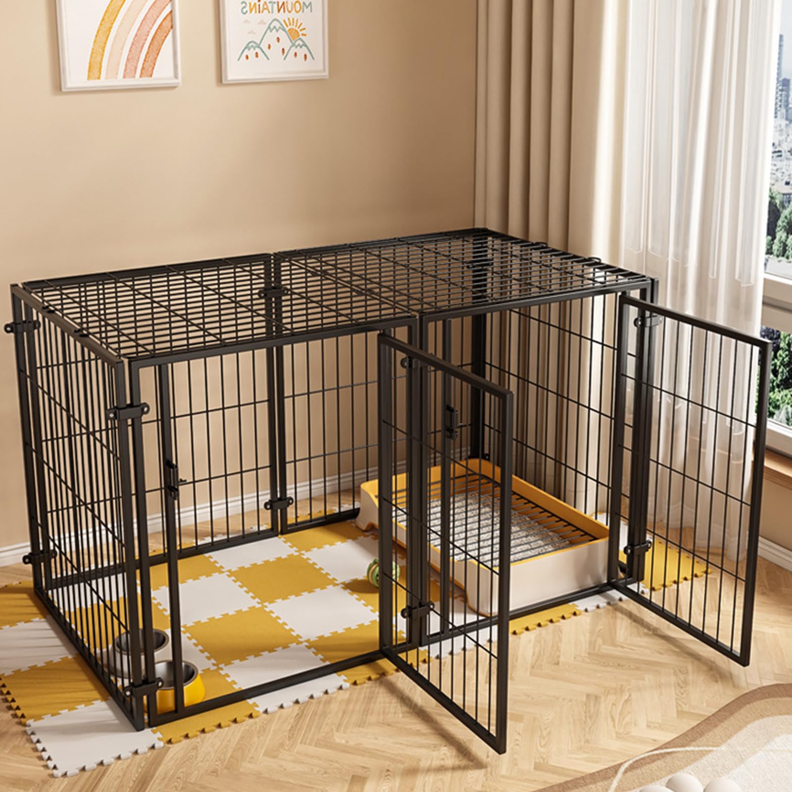 Dog Crate for Indoor Escape-Proof Dog Kennel Pet Cage Dogs Playpen with Top and Single Door, Portable Detachable Pet Run Enclosures for Puppies, Cats, Rabbits and Other Animals, 120x60x60cm