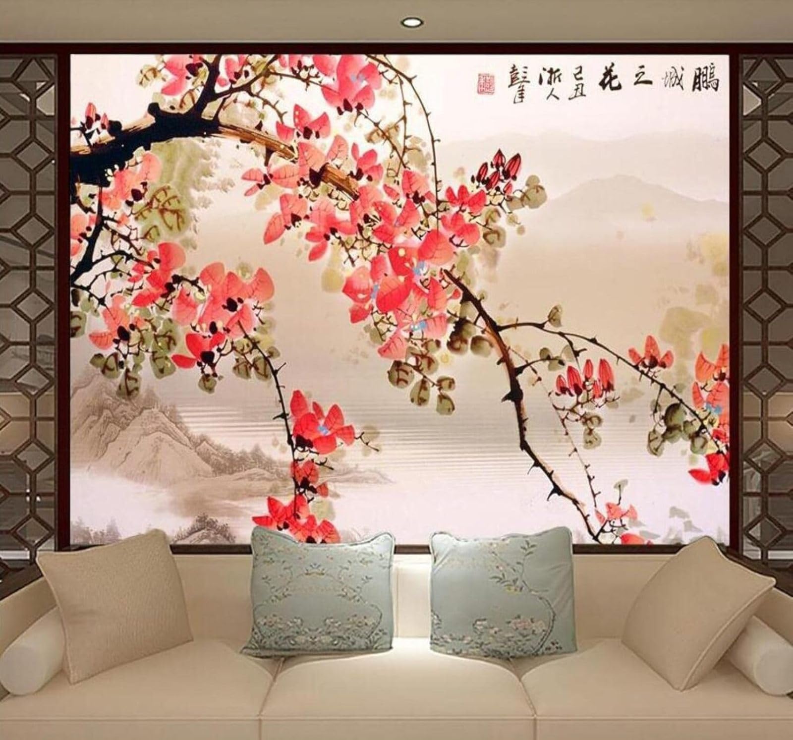 XLMING Hand Drawn Ink Pink Leaves Landscape 3D Wallpaper Luxury Home Dining Decor Paste Sofa Living Room The Wall for Bedroom Mural-300cm×210cm