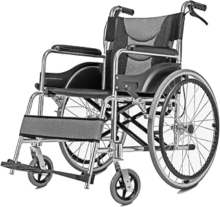 Silla de ruedas, Silla de ruedas de tránsito, Plegable, Autopropulsable, Plegable, Freno en manetas, Para minusválidos y ancianos, Reposapiés,, Ligera, Ortopédica, asiento 45 cm(Size:45cm/17.7in,Colo