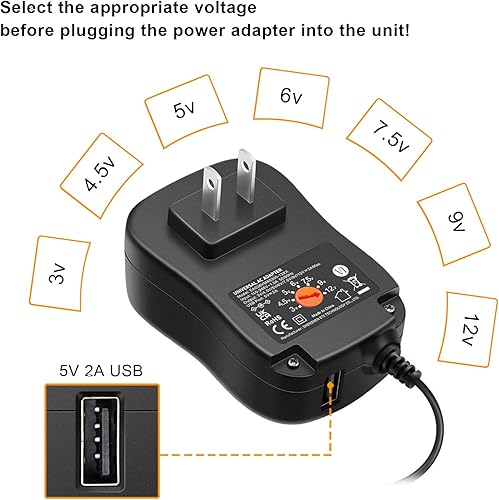 Miniatura 3 de Powseed 36W 3V 4.5V 5V 6V 7.5V 9V 12V 3A DC Cable de fuente de alimentación con cargador de pared USB 5V 2A 10W para teléfono cámara de seguridad