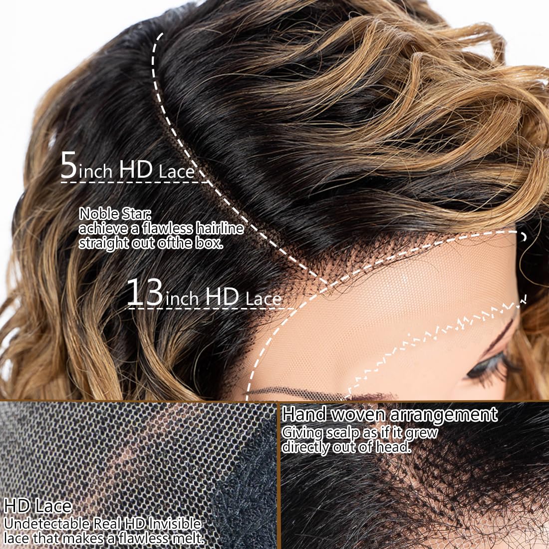 12 Inch Short Curly Lace Front Wig Human Hair Wigs 150% Density Black Deep Wavy Glueless Wigs 13x5x1 Swiss Lace Front Bob Wigs Side Part - Image 3