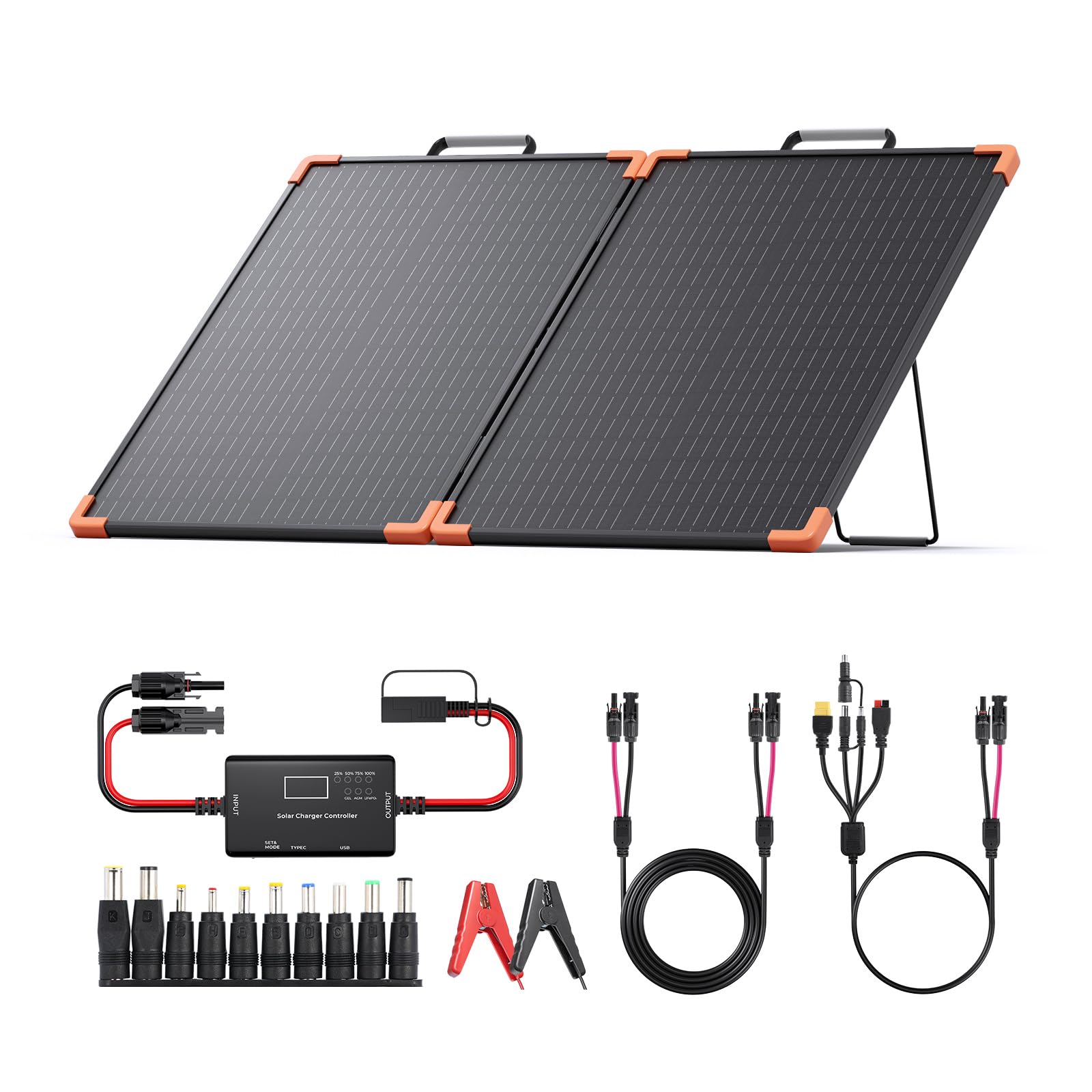 ZOUPW 100 Watt Portable Solar Panel with 20A PWM Controller,Camper Essentials,19V Foldable Solar Panel Kit for Power Station & 12V Batteries,23.5% High Efficiency IP68 Waterproof for Camping RV Trip