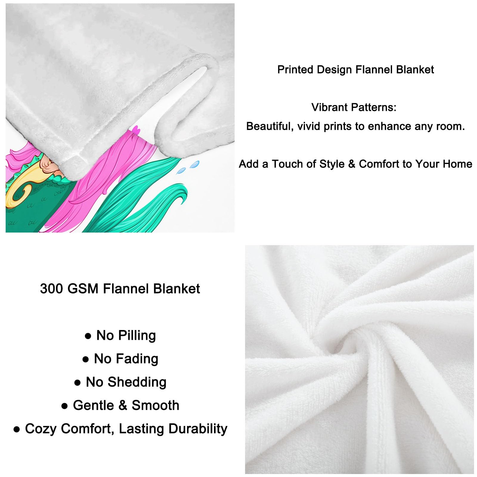 Coperta Pile Singolo Matrimoniale 180 x 200 cm Principessa Sirena Plaid Divano e Letto Coperte Pile di Flanella Calda MorbidaLeggero, per Letto Divano Sedia