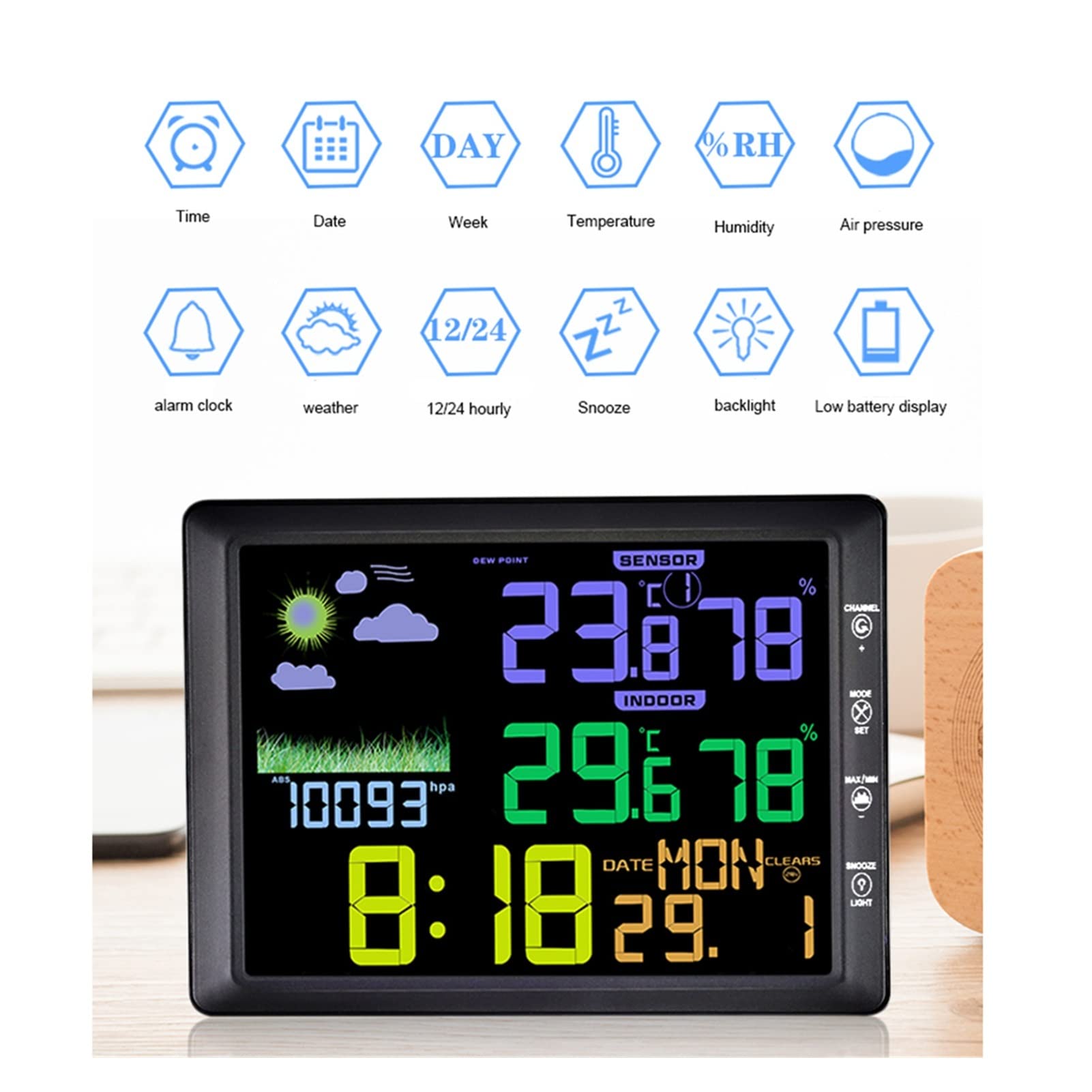 Stacja pogodowa Cyfrowa termometr Higrometr Indoor Outdoor LCD Display Duży ekran