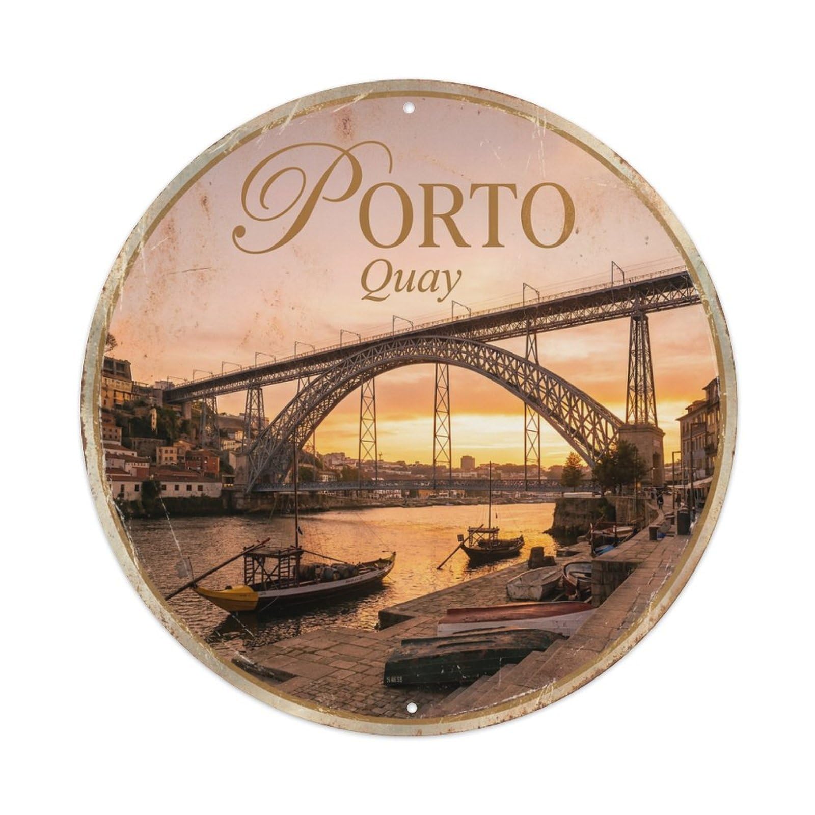 Vintage Travel Oporto Portugal Pier Metal Tin Sign