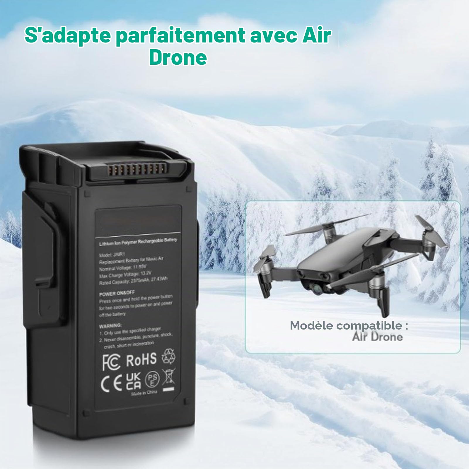Batterie de Vol Intelligente, pour Batterie de Remplacement pour Drone Air, 2375 MAh, Temps de Vol de 21 Minutes, Batterie de Rechange de Vol Haute capacité (1 Paquet)