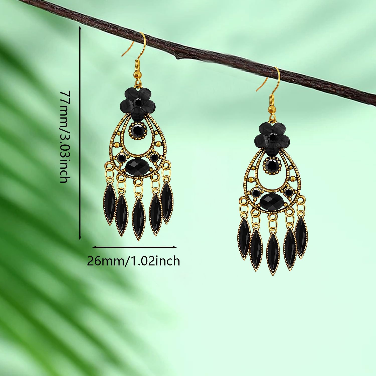 Handmade Bohemian Dainty Acrylic Crystal Chandelier Flower Dangle Drop Earrings Lightweight Aesthetic Floral Leaf Alloy Hook Earrings for Women - Image 5