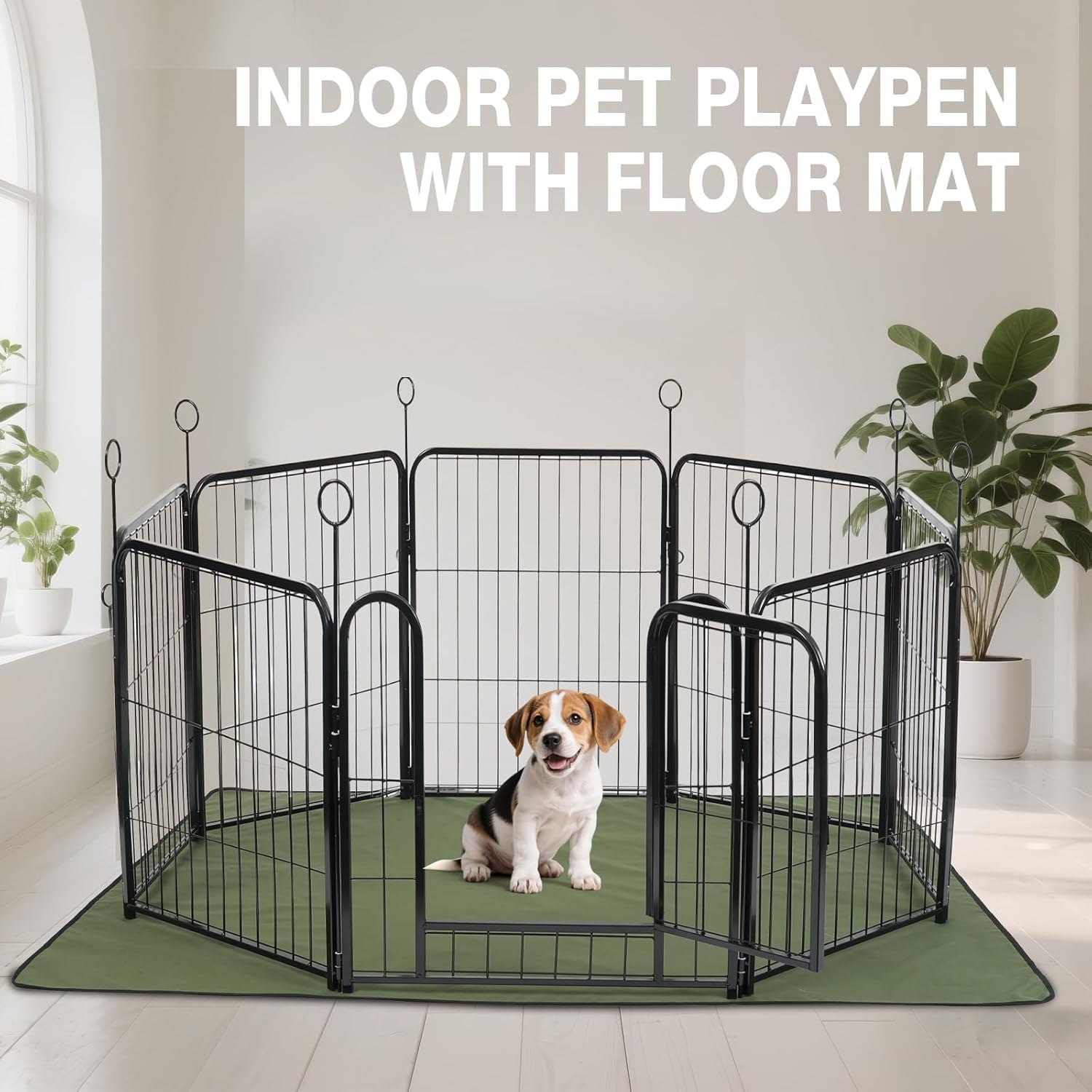 Lekesky Welpenauslauf Metall 60 cm, 8-teilig mit Tür & wasserdichter Bodenmatte Faltbar – Welpenlaufstall/Hundelaufstall für kleine Hunde & Welpen, auch als Kaninchenzaun (kurzfristig draußen)