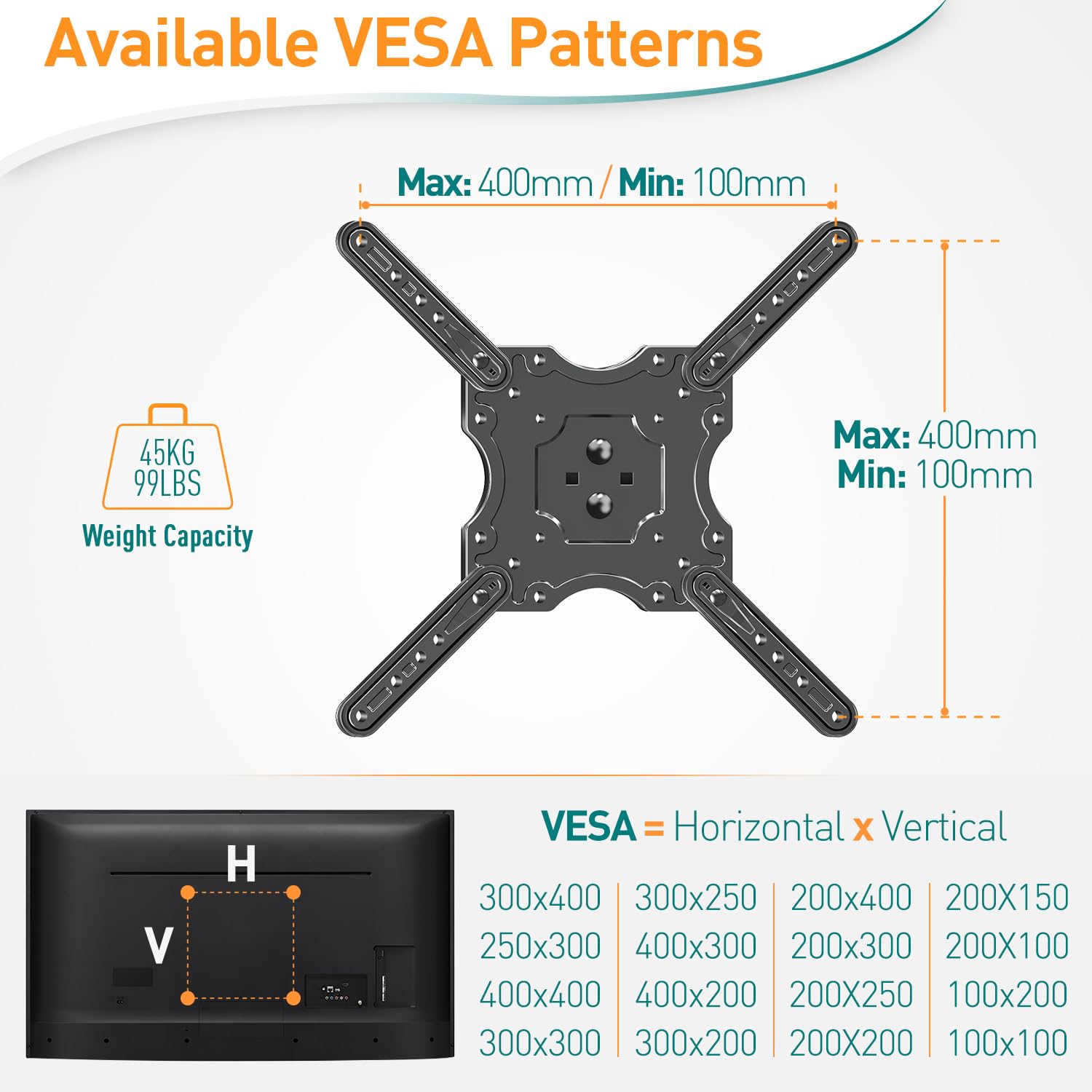 ELIVED Soporte de techo para TV para la mayoría de televisores planos y curvados de hasta 45 kg, máx. VESA 400 x 400 mm, altura ajustable para techo plano o techo inclinado, EV3015 | Soporte de TV regulable en altura para techo plano o techo inclinado EV3