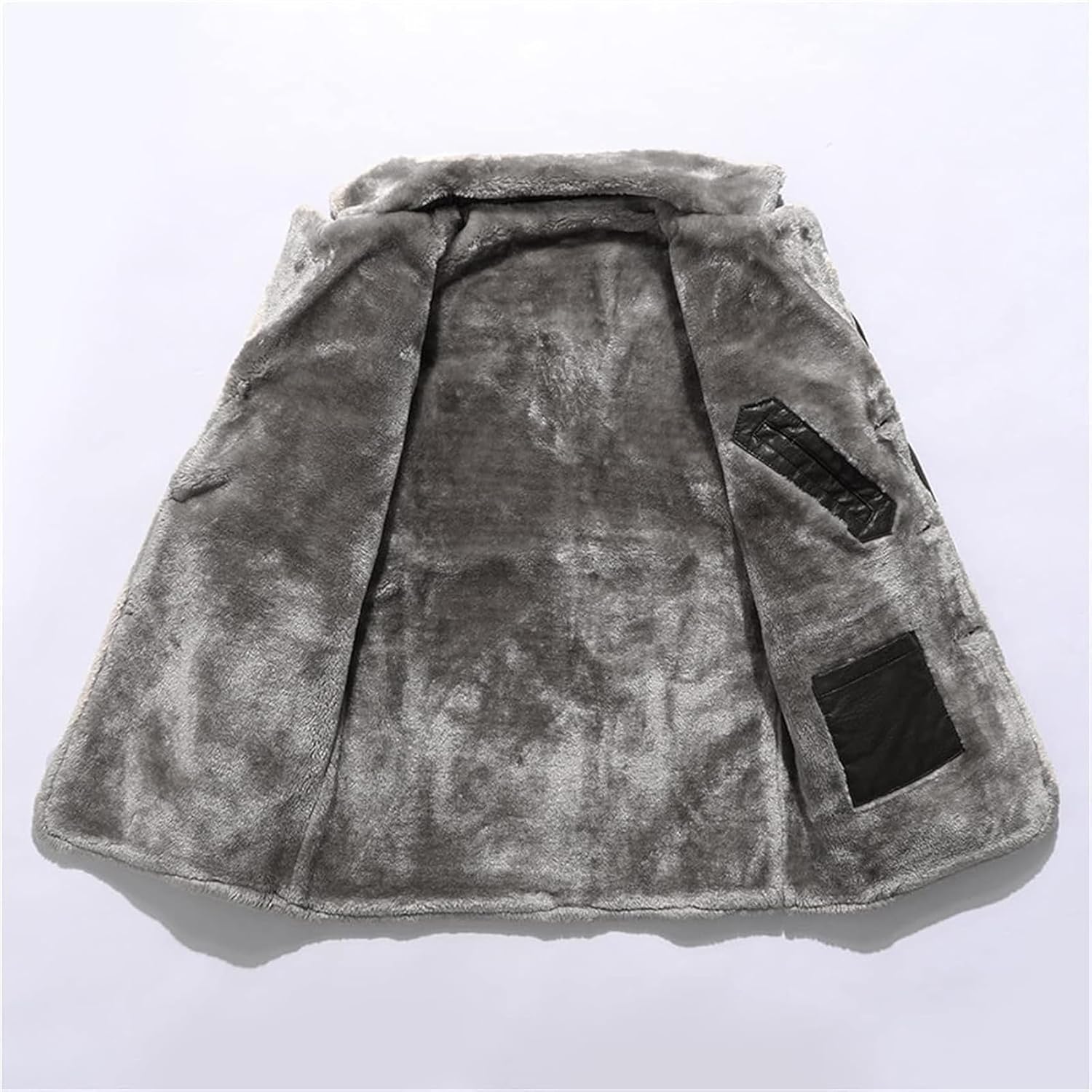 DJFOG Men's Winter with Faux Fur Jacket, Coat in Real Leather,Coat with Faux Fur and Fur Collar,Fleece Jacket Coat