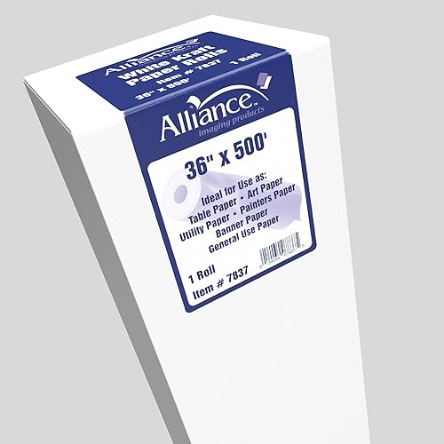 Rollo de papel kraft blanco para artes y manualidades, 36 x 500 pies, ideal para pinturas, arte de pared, papel de caballete, papel de tablón de