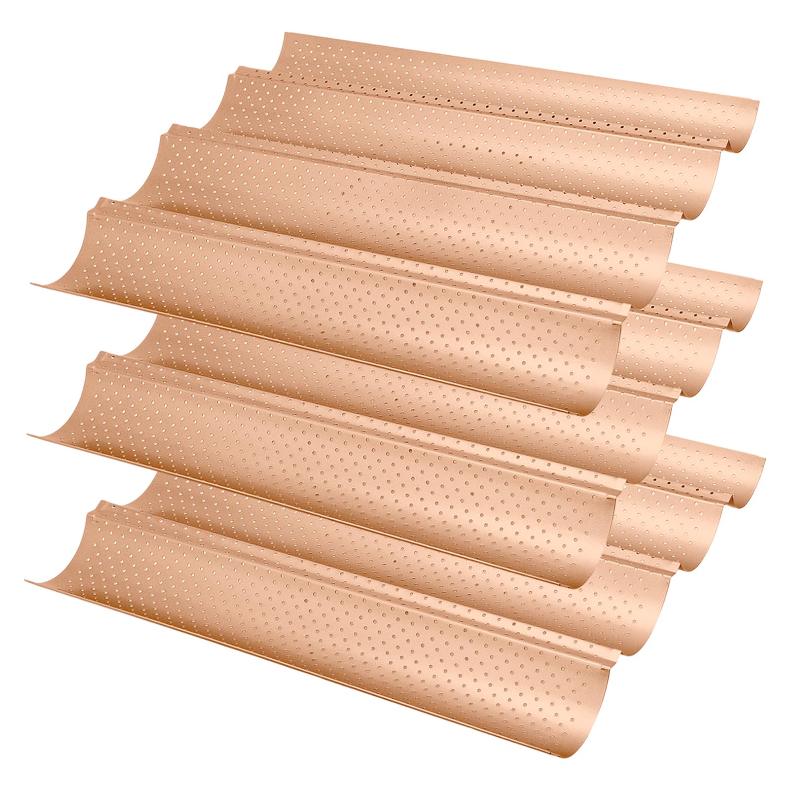 Lot de 3 plaques de cuisson pour 4 baguettes - Moule à baguette en acier au carbone perforé - 38 x 33 cm - Revêtement antiadhésif rose - Pour four et pâtisserie
