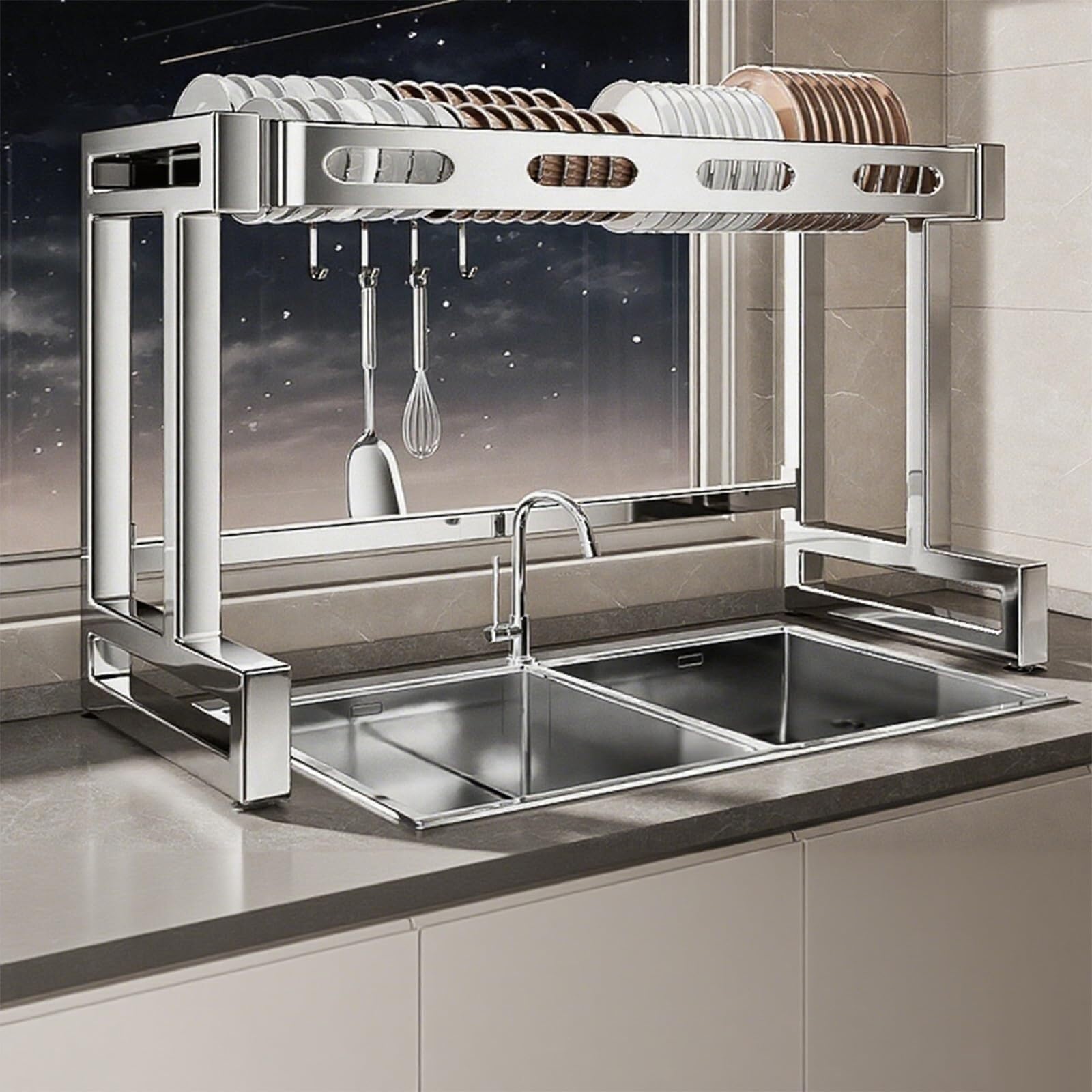 Lkvent dish drainer Over Sink Dish Drying Rack Kitchen Dish Rack Over Sink Large Dish Drainer Rack Full Stainless Steel drying(Single,87cm/34in)