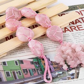 Rose Quartz Heart Healing Crystals Boho Wall Hanging Decor Ornament Home Indoor Decoration for Good Luck,Yoga Meditation,Protection, Chakra Balancing(7 Small Hearts)