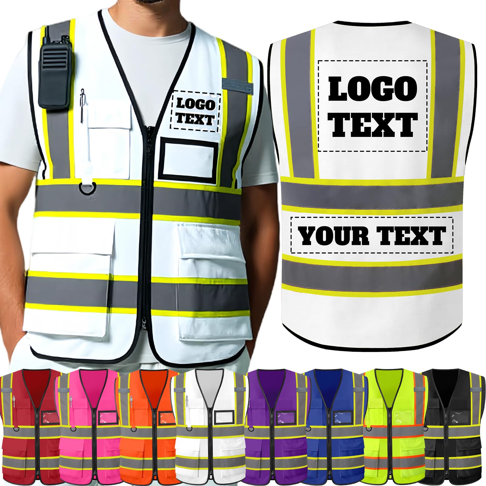 Custom Safety Vest Customized High Visibility Reflective Vests with Logo, Personalised Two-tone Construction Vests Men Women