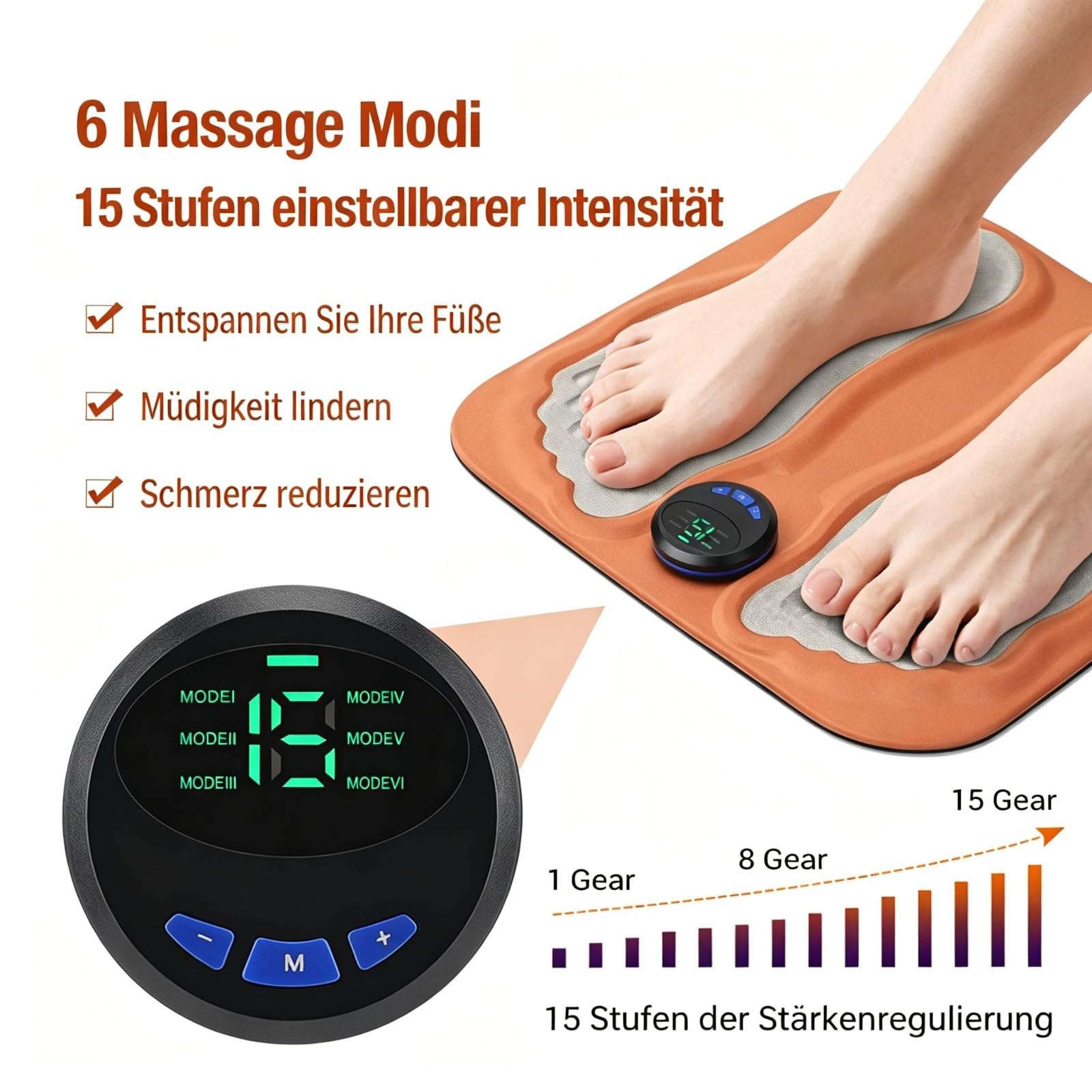 Orthoback ReNerv 3D EMS Fußmassagegerät mit Wärmefunktion (1 pcs) | EMS-Impulse lindert Nervenschmerzen, Heizfunktion, verstellbare Stufen, hautfreundlich, kompakt für Zuhause