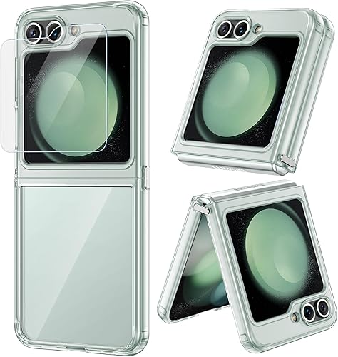 VEGO Funda para Galaxy Z Flip 5 con protector de pantalla, TPU anticaída, funda ultra delgada, resistente al desgaste, cubierta de parachoques de