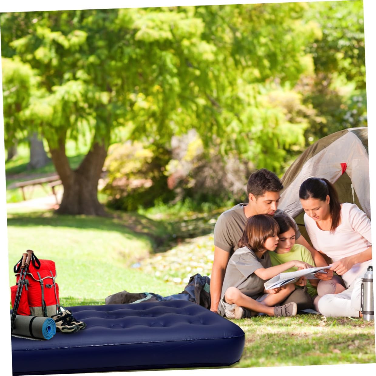 VOSAREA Single Air Mattress Portable Inflatable Airbed with Flocked PVC Surface Lightweight Foldable Camping Sleeping Pad for Outdoor Travel and Home Use