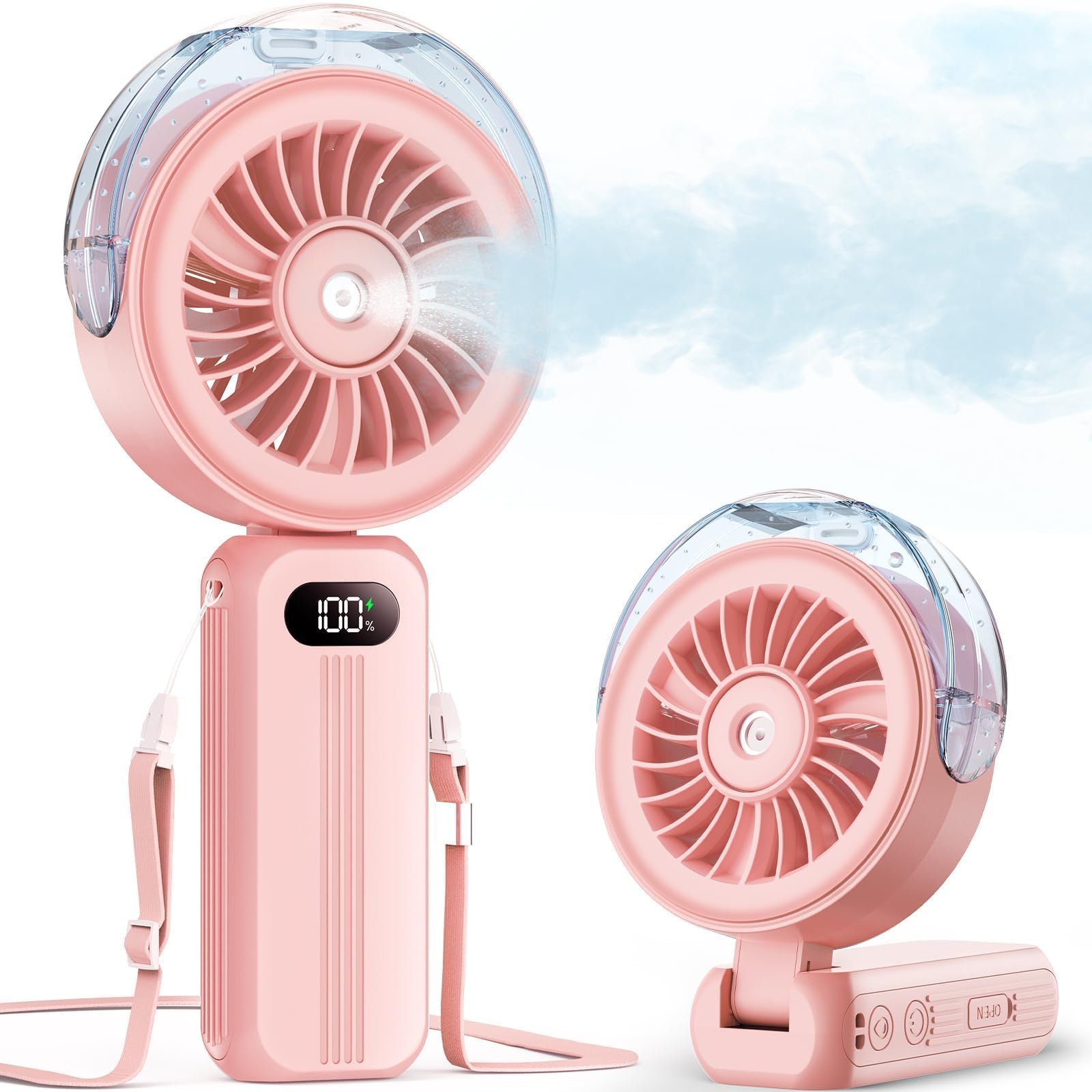 Otlonpe Handheld Mist Fan Portable, Powerful High Speed, Small Personal Rechargeable Cooling Misting Fan Water Spray Mister, 4000mAh Battery Operated for Travel Indoor Outdoor Hand Desk (Pink)