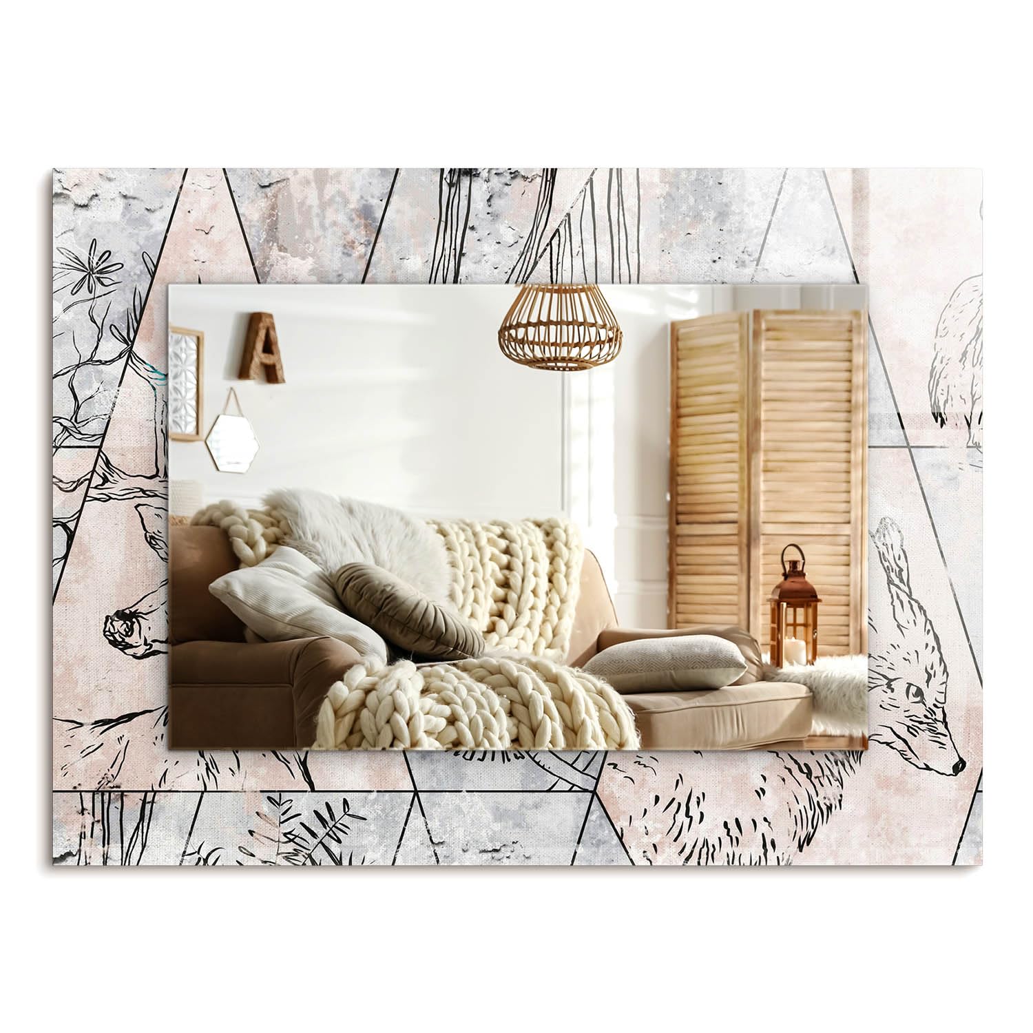 Miroir imprimé 80x60 cm moderne et rectangulaire sans cadre pour la décoration murale