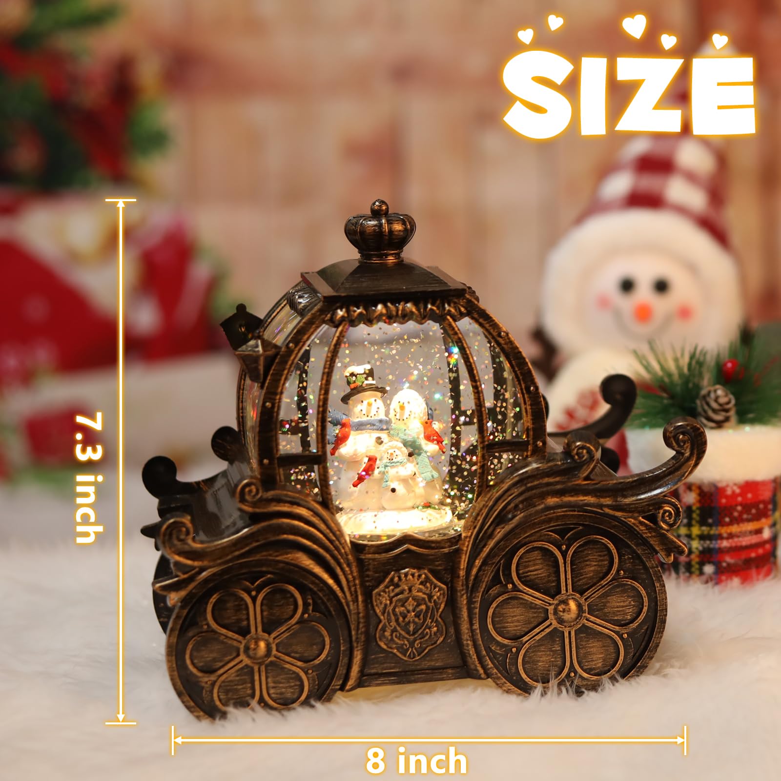 Lanterne boule à neige de Noël - Bonhomme de neige dans train musical LED scintillante - Fonctionne avec piles et USB - Boîte à musique pour décoration de Noël et décorations de cadeaux