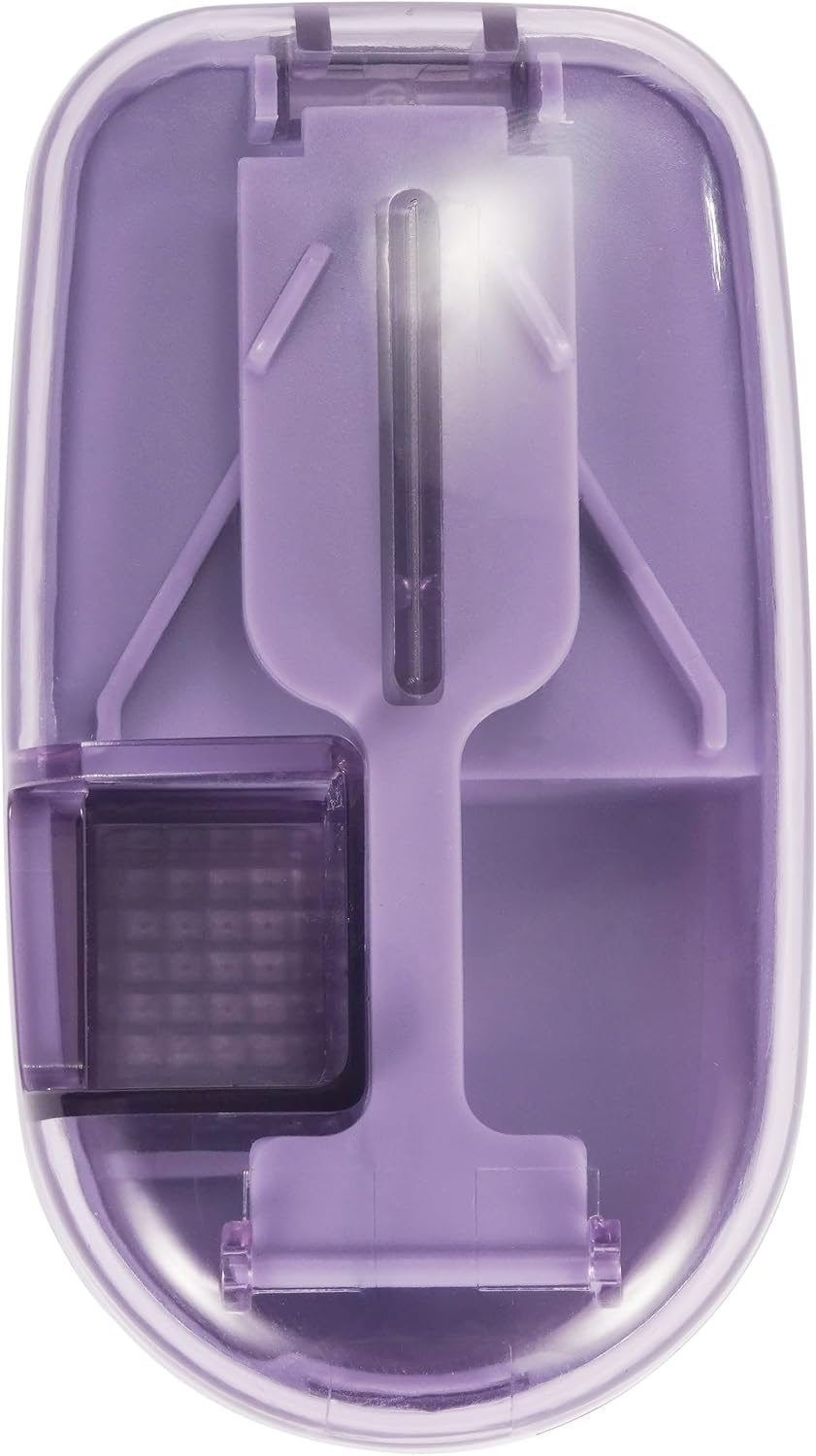 Pill Cutter Splitter for Small and Tiny Pills, or Large Pills. V-Shaped Design for Multiple Sizes. Safety Blade Guard. Loss-Proof Built-in Small Brush & Sliding Door Pill Storage (Purple)