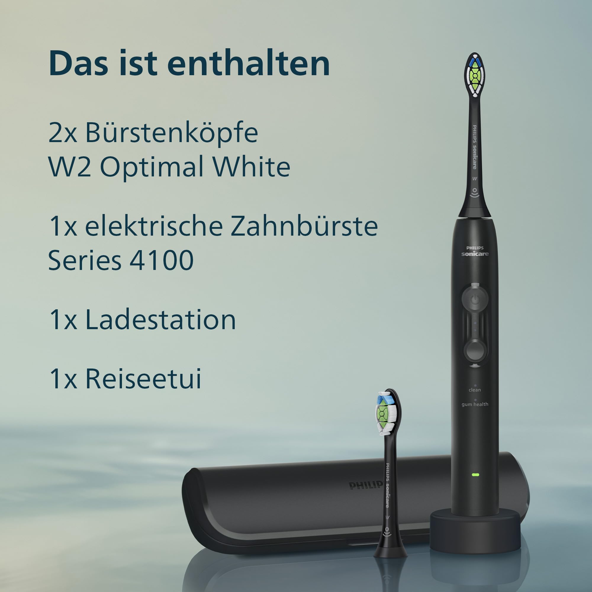 Philips Sonicare Series 4100 Elektrische Zahnbürste – Schallzahnbürste mit Drucksensor, 4 Putzeinstellungen, EasyStart, SmarTimer, 21 Tage Laufzeit, Reiseetui, Schwarz, HX4044/52, [Neu]