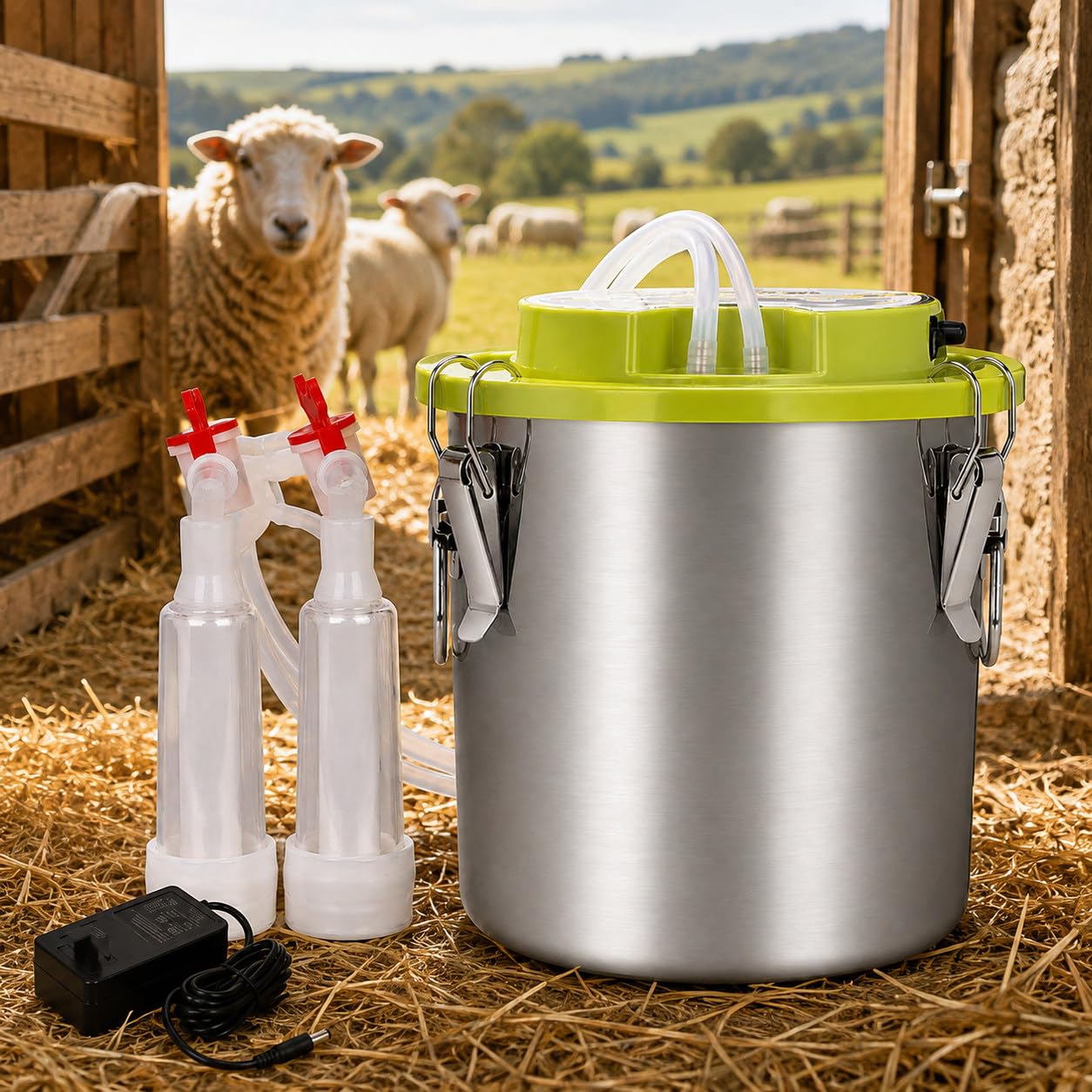 Mungitrice Elettrica da 12 L per Mucche e Pecore Sheep | Pulsazione Regolabile 40-46 CPM, Arresto Automatico, Secchio Inox e 3-4 Ore Senza Fili per una Mungitura Quotidiana Facile