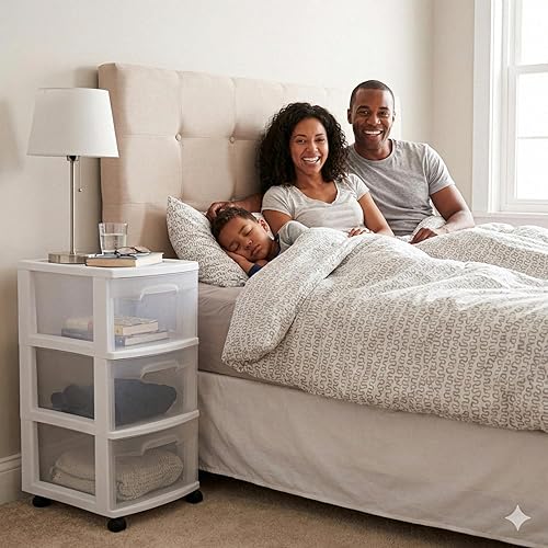 Miniatura 2 de Carrito de cajón de almacenamiento de plástico, color sólido, blanco, mediano, para organización del hogar, con 3 cajones grandes, ruedas