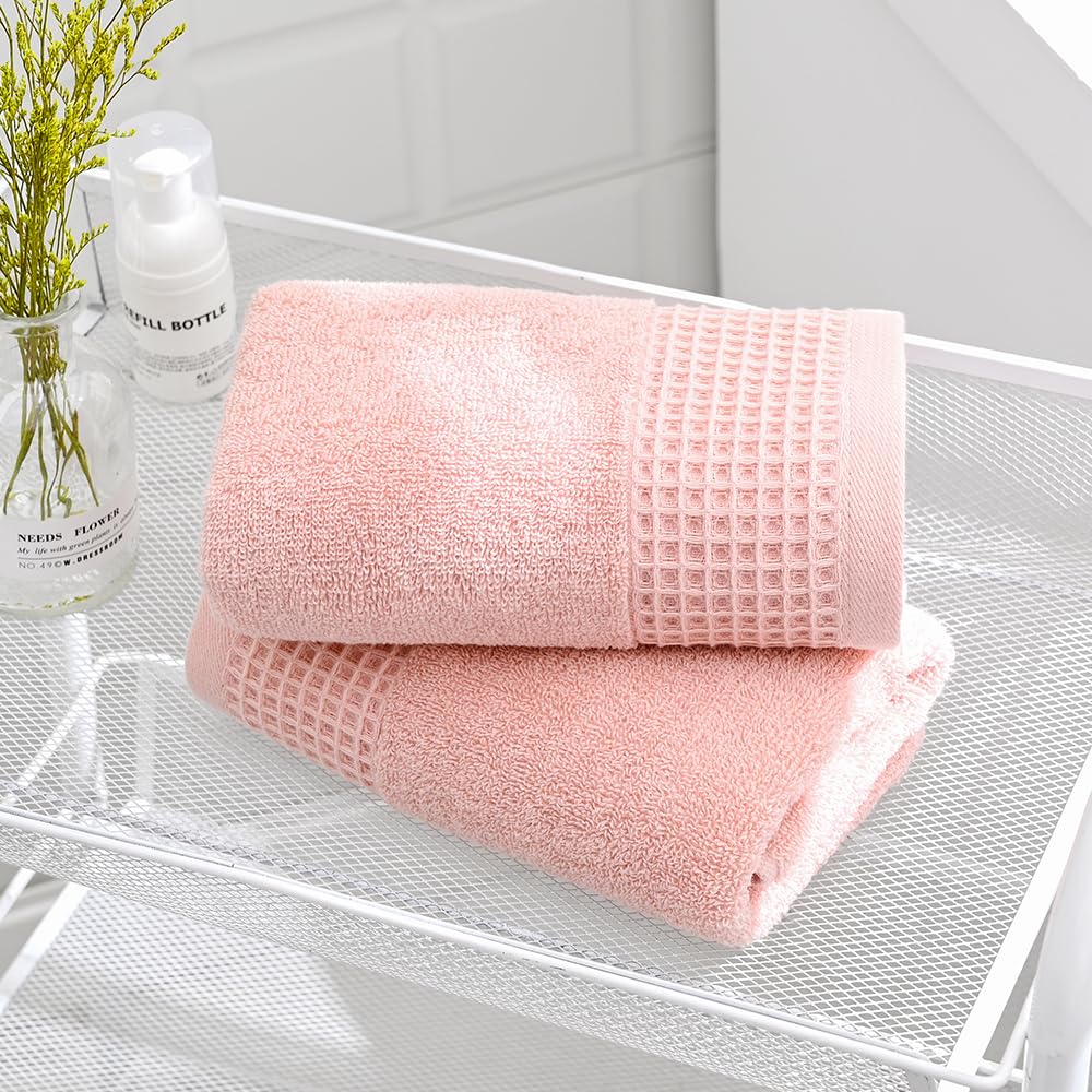 sense gnosis Pink Hand Towels - Soft 100% Cotton Waffle & Terry, Waffle Pink - Image 4