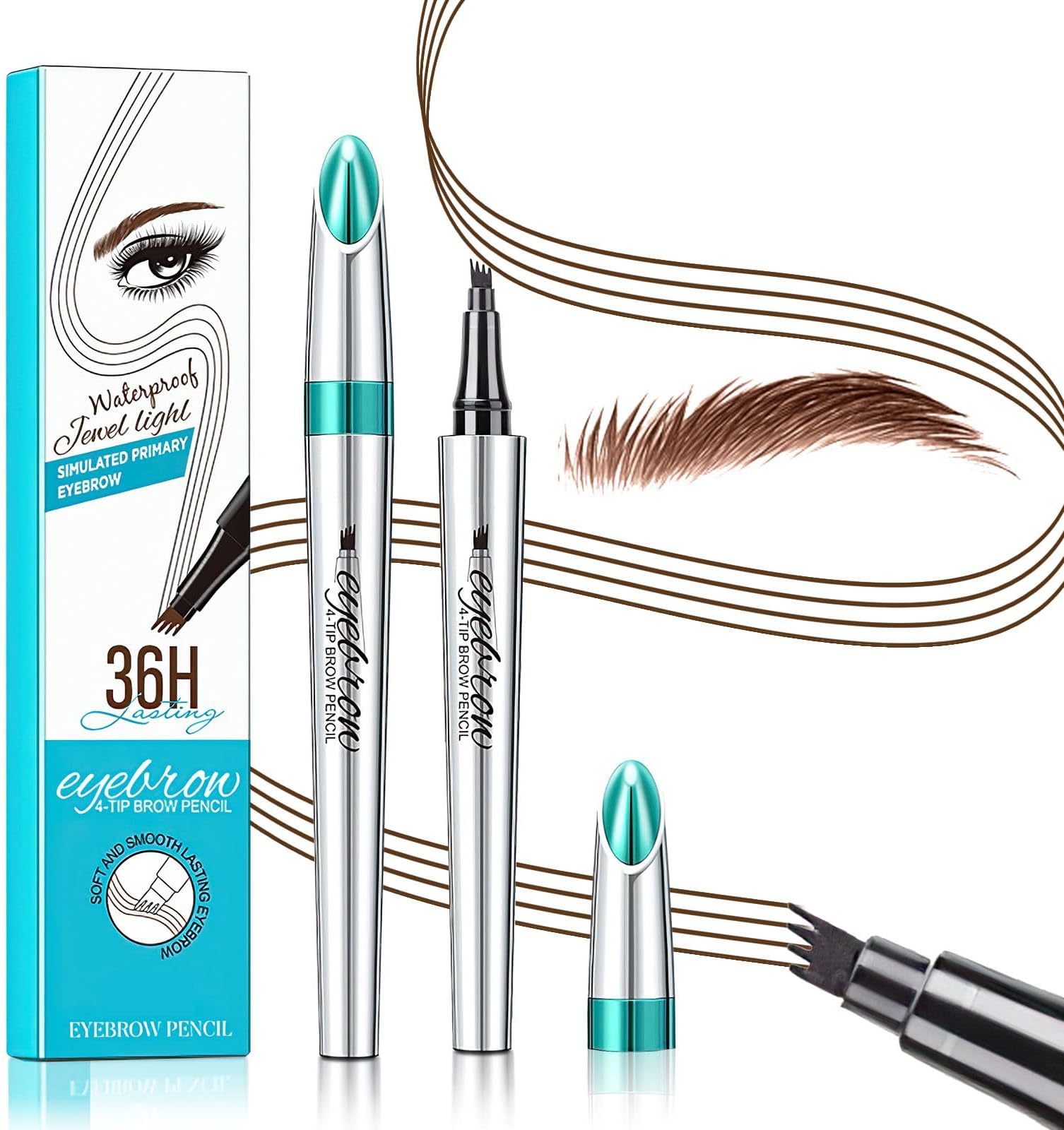 Microblading Eyebrow Pen 4 Fork Tip Tattoo Pencil, Long-Lasting Eye Brow Pencils for Women, Easy to Use Microblade Eyebrow Pencil Eyebrow Brush (Dark Brown)