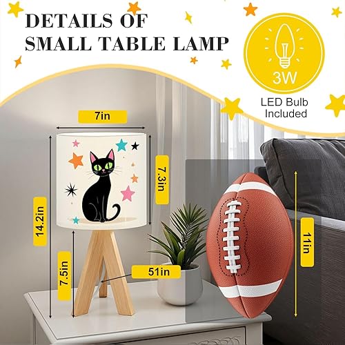 Miniatura 2 de Tripod Table Lamp Cat Mid Century Modern Black Retro Starbursts Teal Pink Diamond Bedside Lamps Small Lamp Nightstand Lamp with Linen Lampshade
